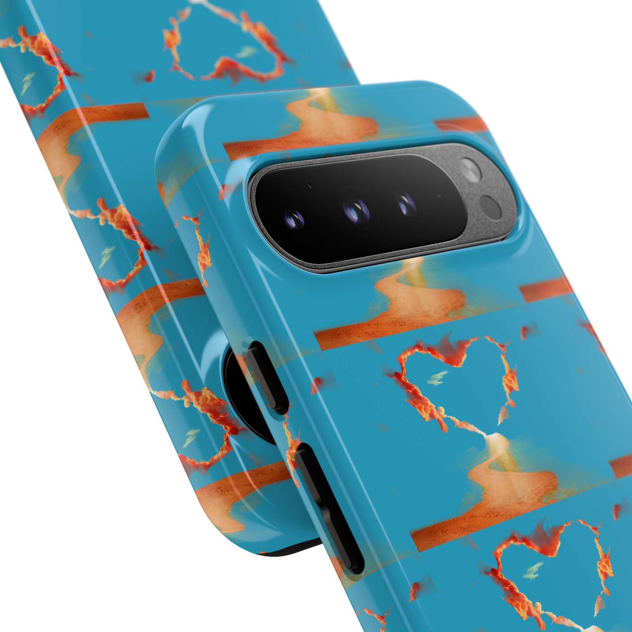 Heart Flame Tough Phone Case — Blue Sunset Protective Cover