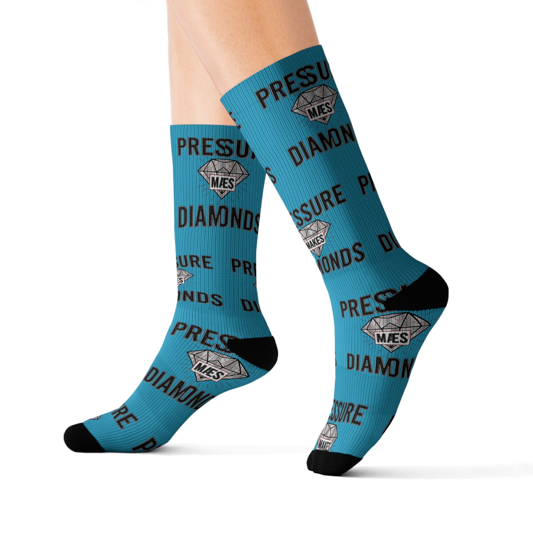 Pressure Diamonds Sublimation Socks — Bold Teal Graphic Crew Socks