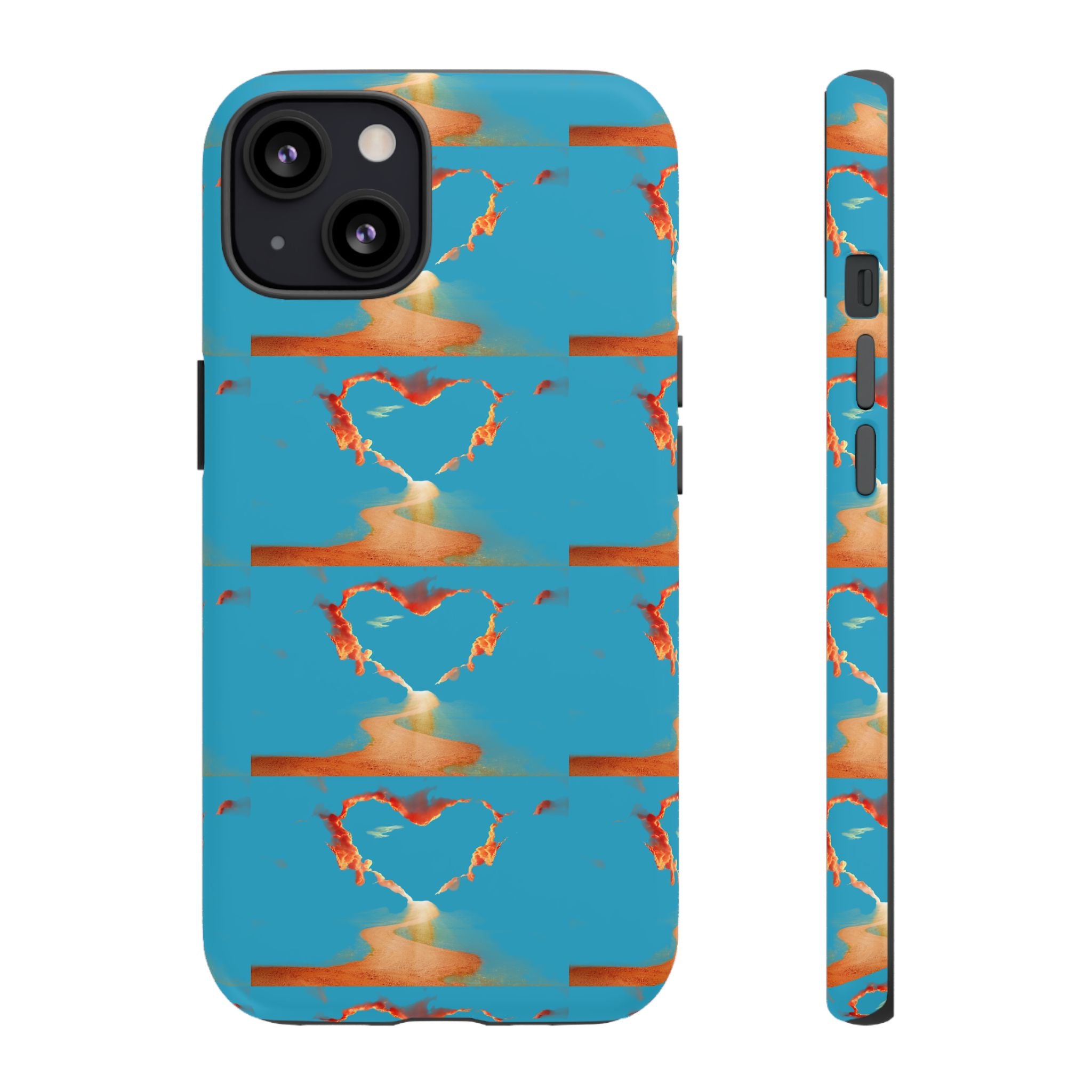 Heart Flame Tough Phone Case — Blue Sunset Protective Cover