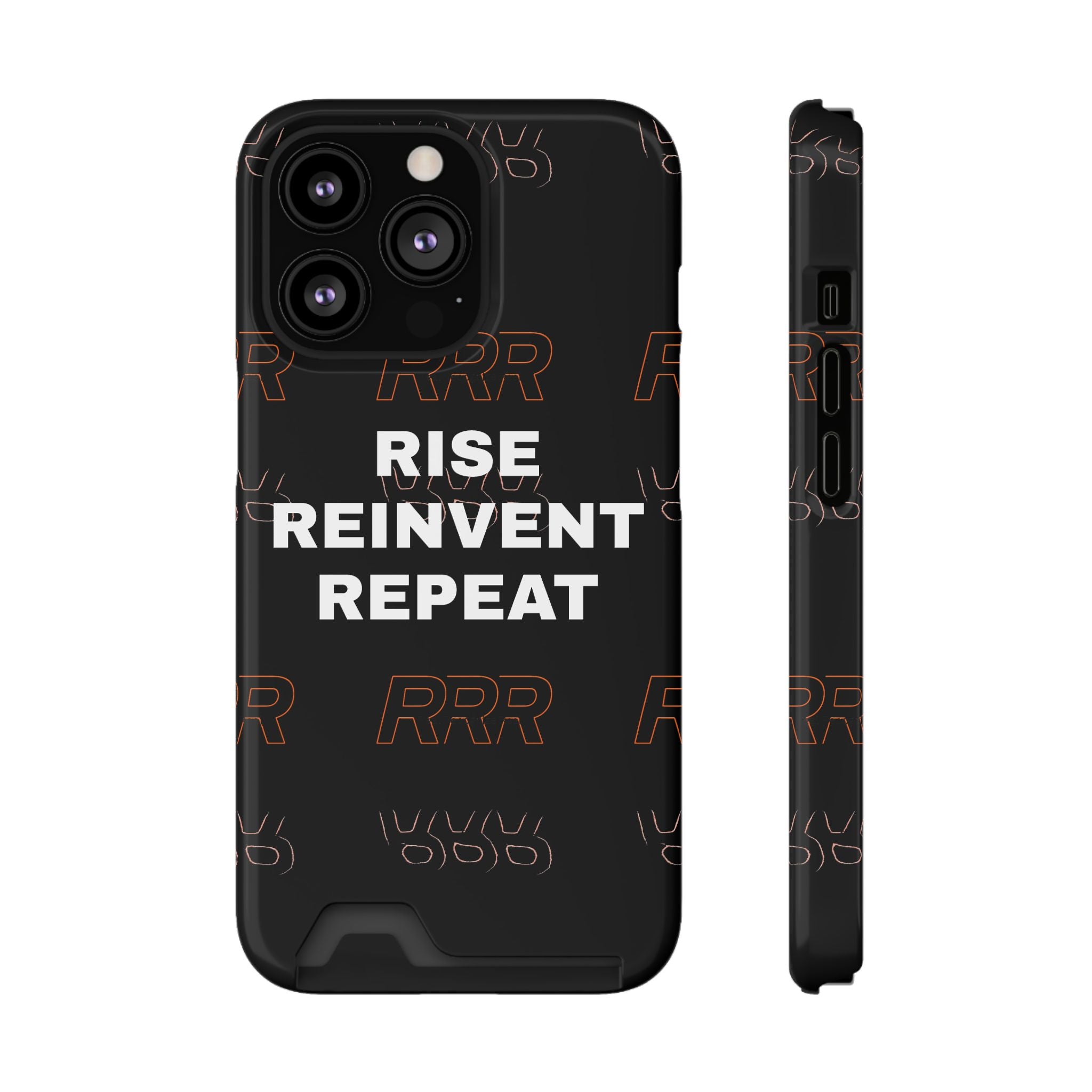 Rise Reinvent Repeat Phone Card Case — Slim Wallet Phone Case with Motivational Design