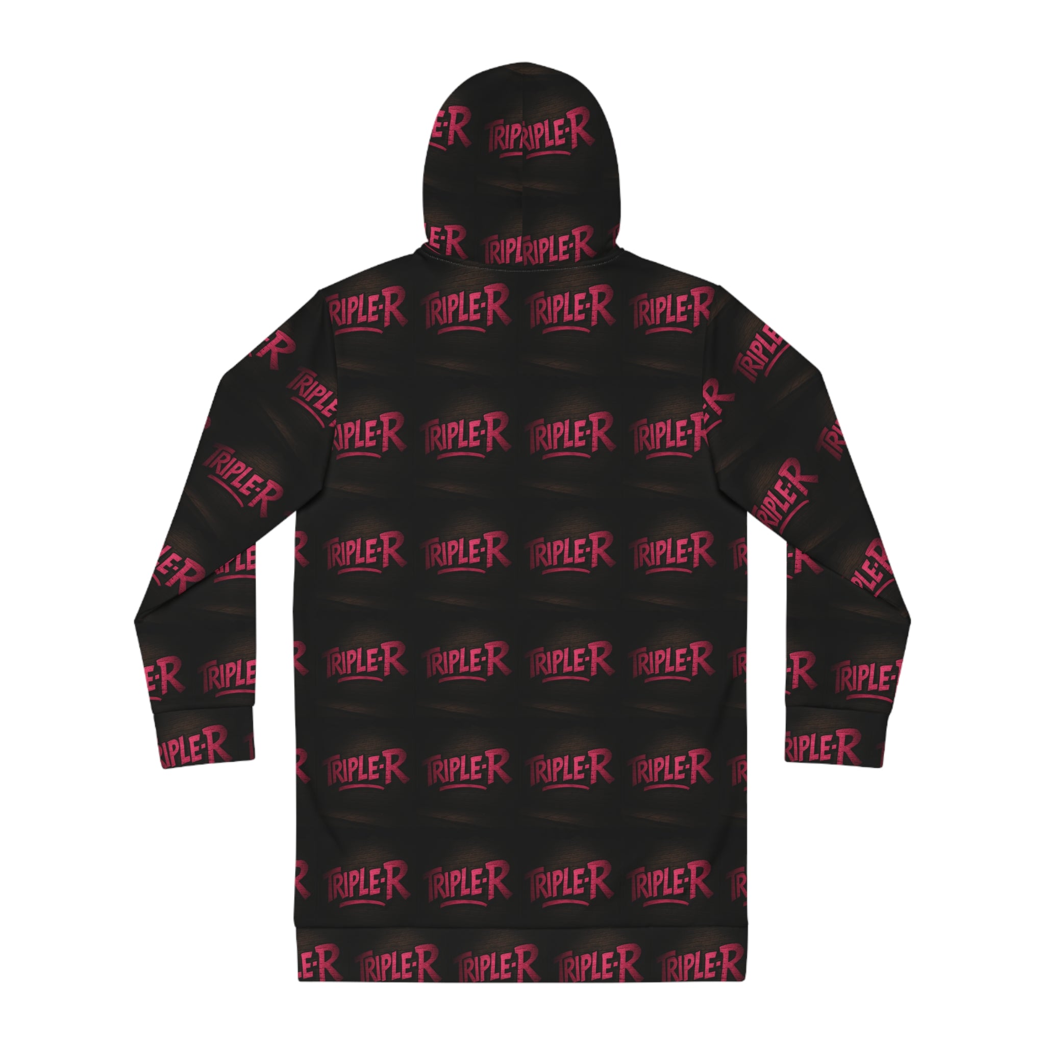 Hoodie Dress — Black All-Over 'Rippler' Logo Print