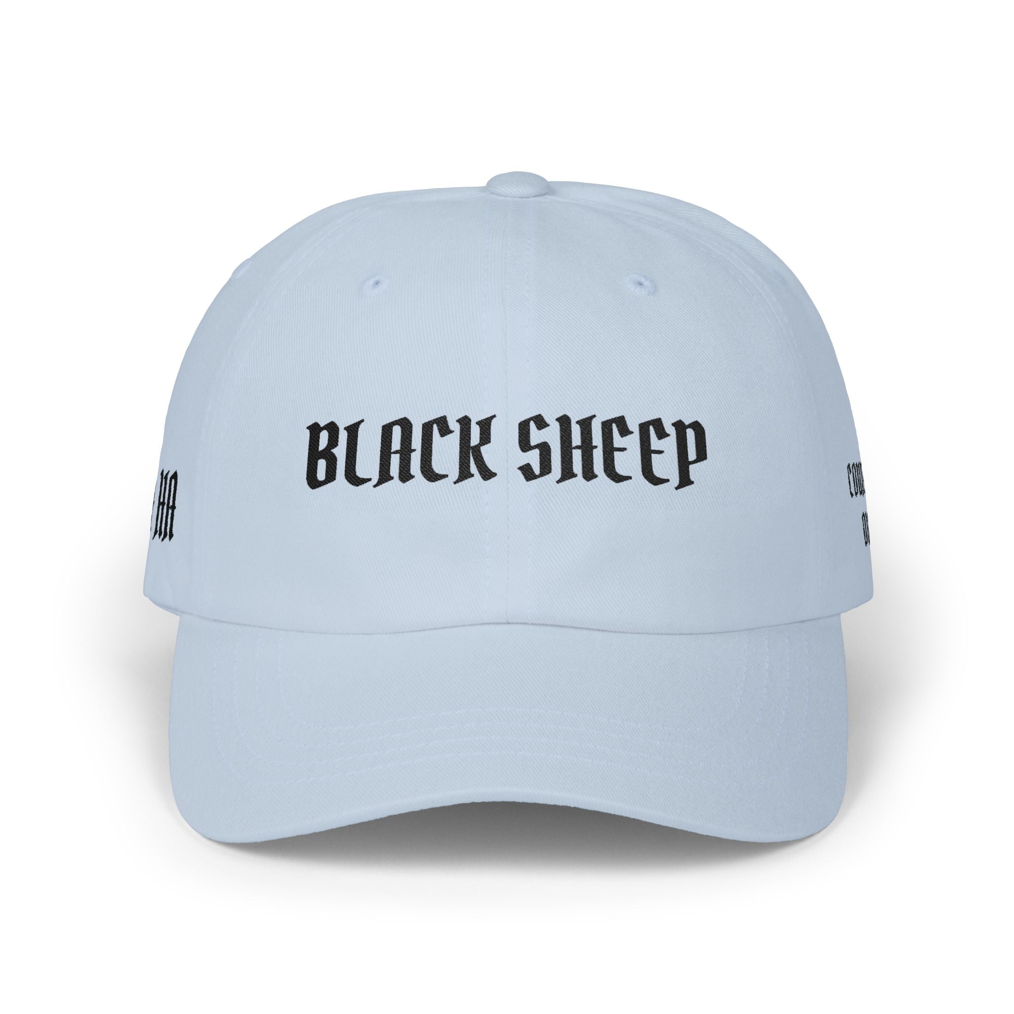 Black Sheep Dad Cap — Gothic Text Embroidered Baseball Hat
