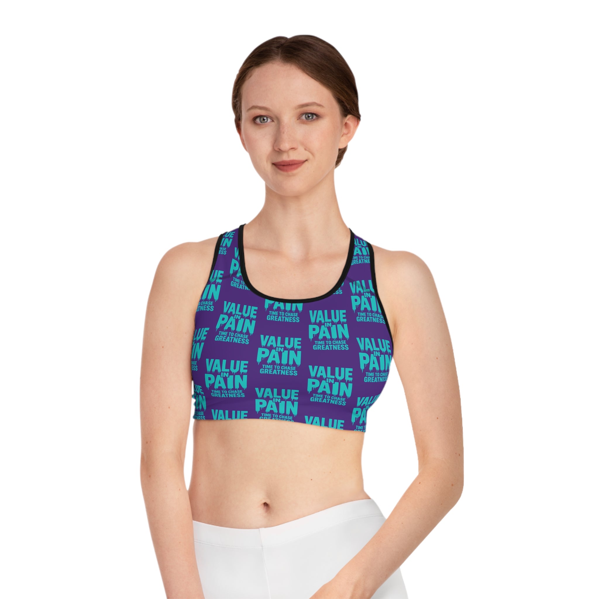 Sports Bra — "Value Pain" Motivational Athletic Crop for Women