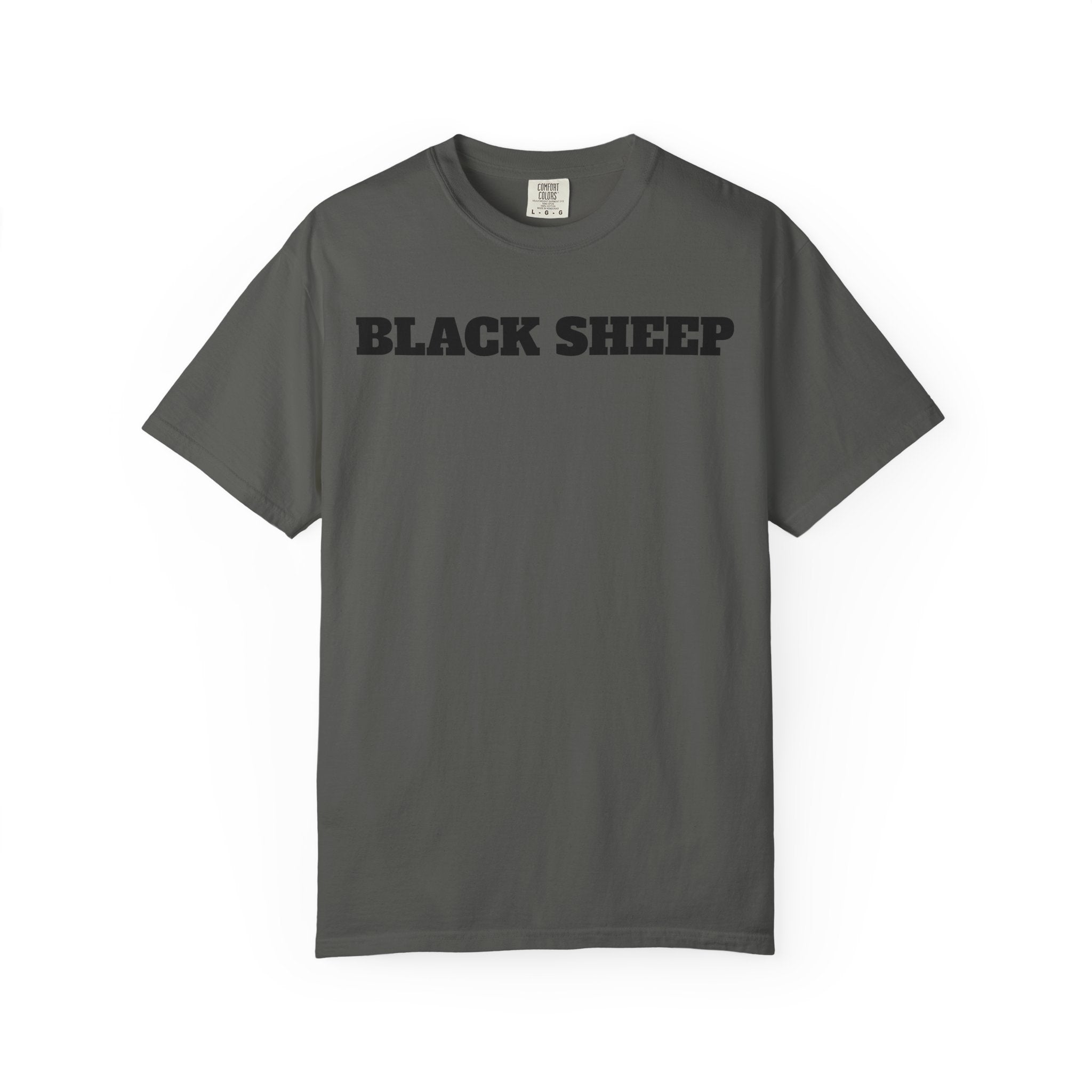 Black Sheep T-Shirt — Bold Back Lip Graphic & Front Text