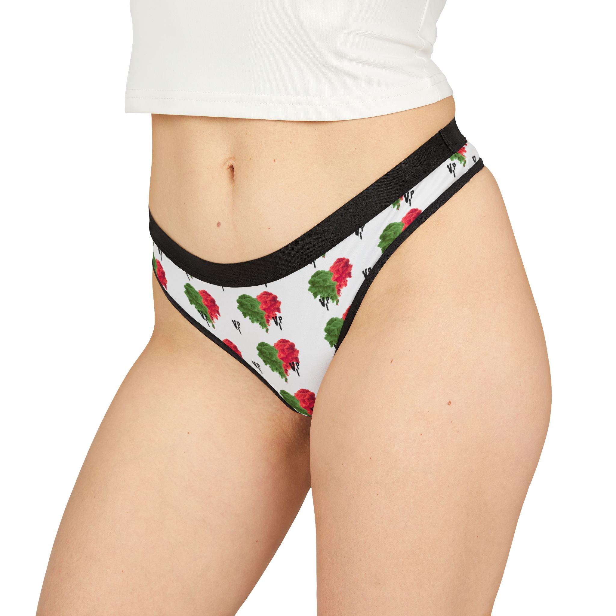 Floral Rose Pattern Women's Thong — Red & Green Watercolor Print