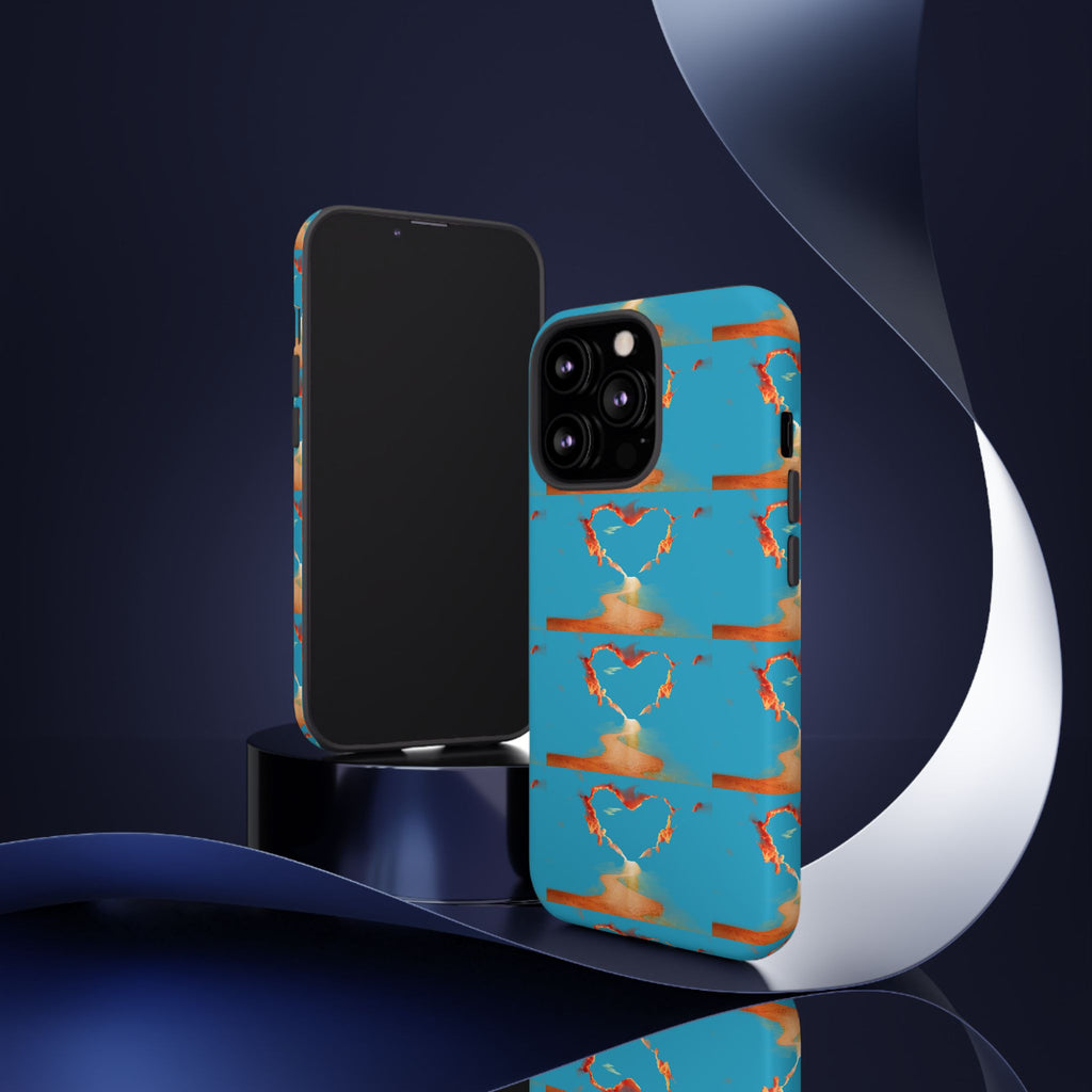 Heart Flame Tough Phone Case — Blue Sunset Protective Cover