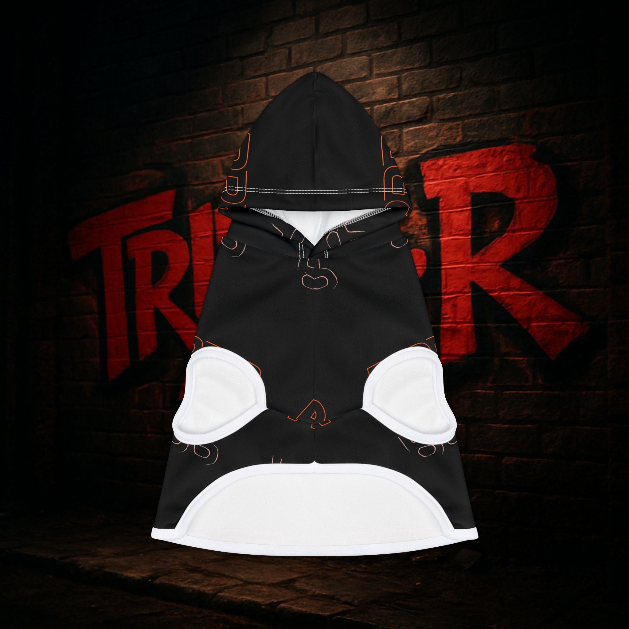 RRR Pattern Black Pet Hoodie — Cozy Small Dog & Cat Hoodie