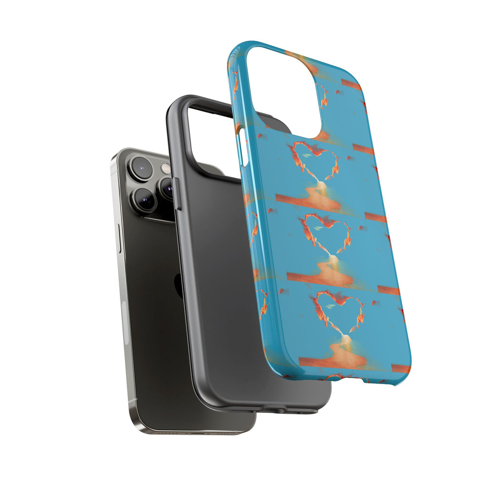 Heart Flame Tough Phone Case — Blue Sunset Protective Cover