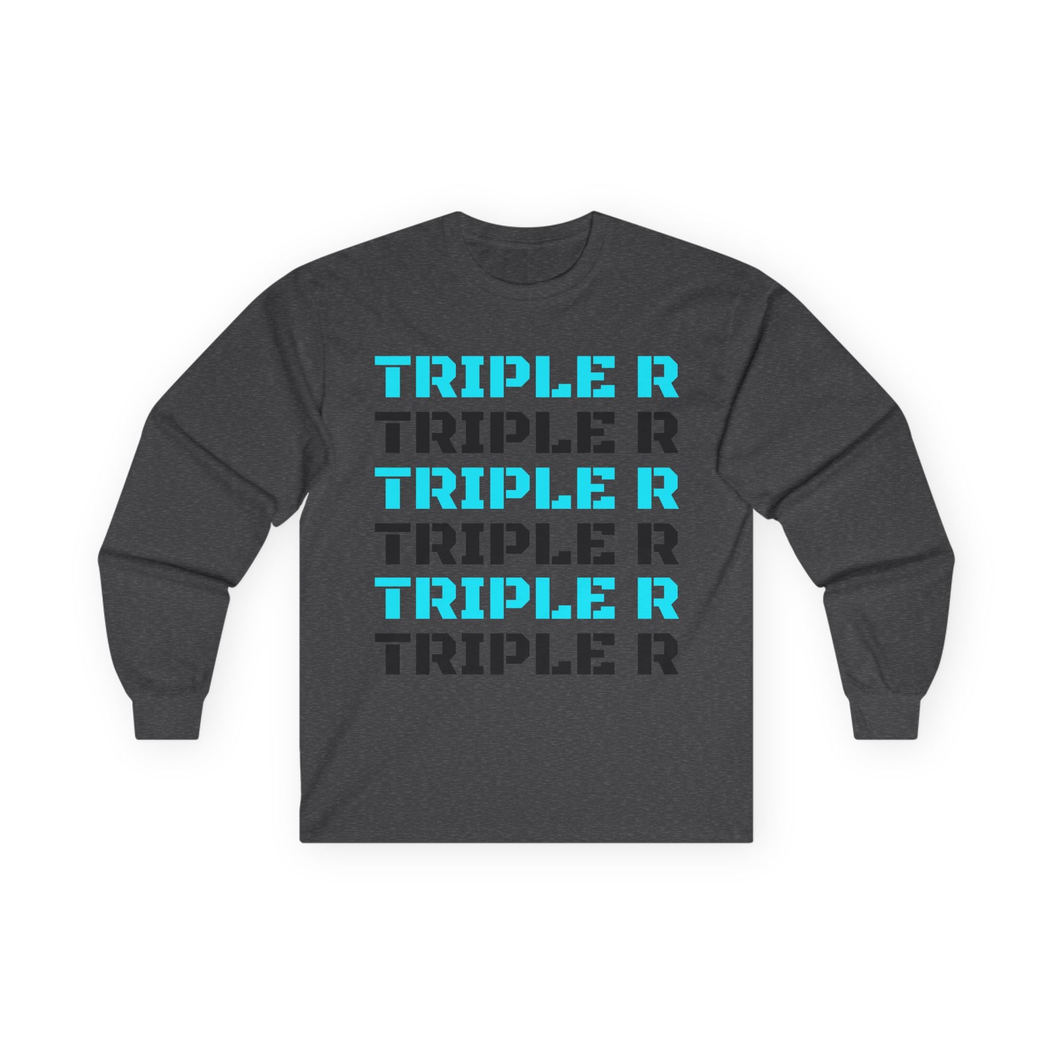Triple R Repeated Graphic Long Sleeve Tee — Modern Tech Blue Typography