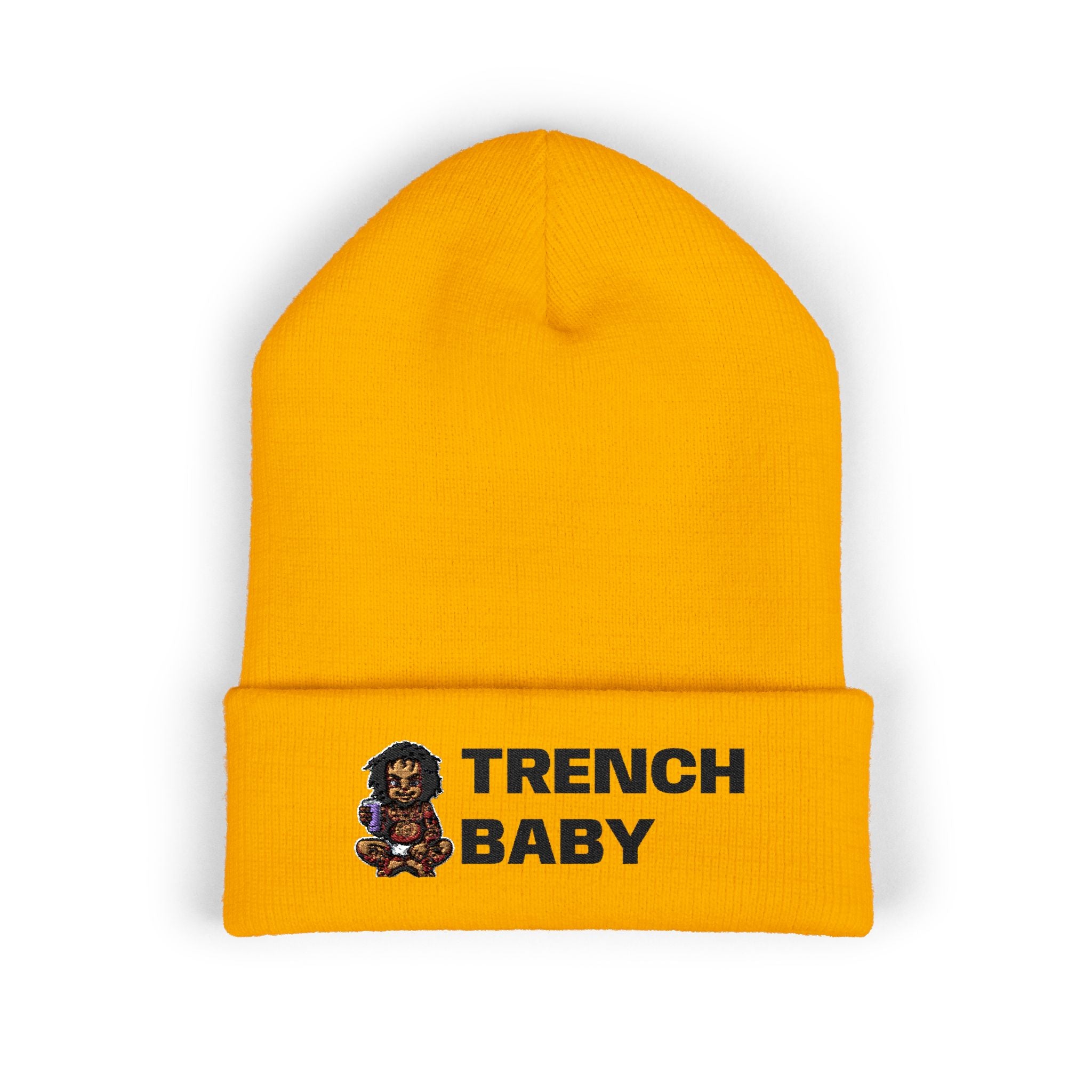 Trench Baby Embroidered Beanie — "Be True To Yourself" Cuffed Knit Hat
