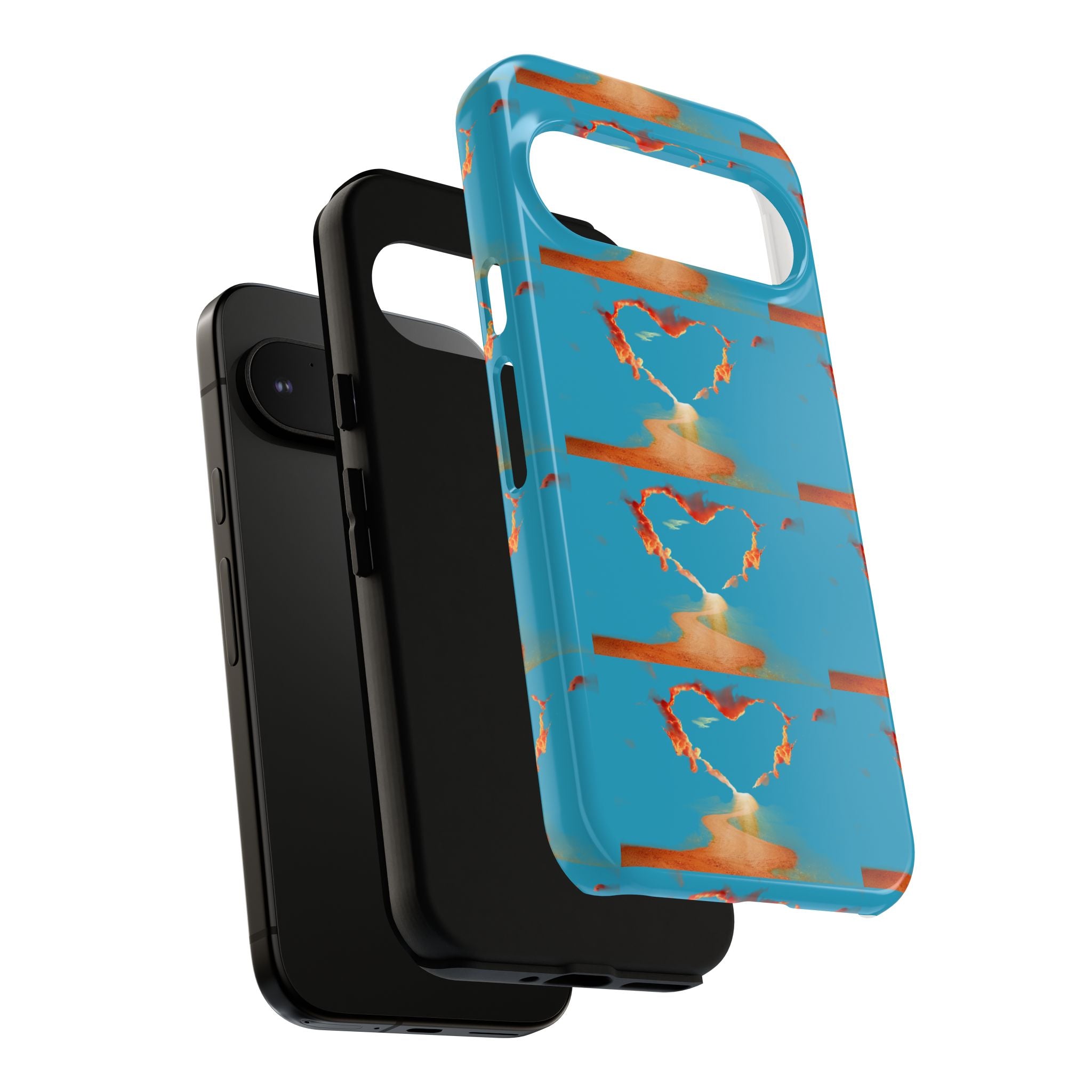 Heart Flame Tough Phone Case — Blue Sunset Protective Cover
