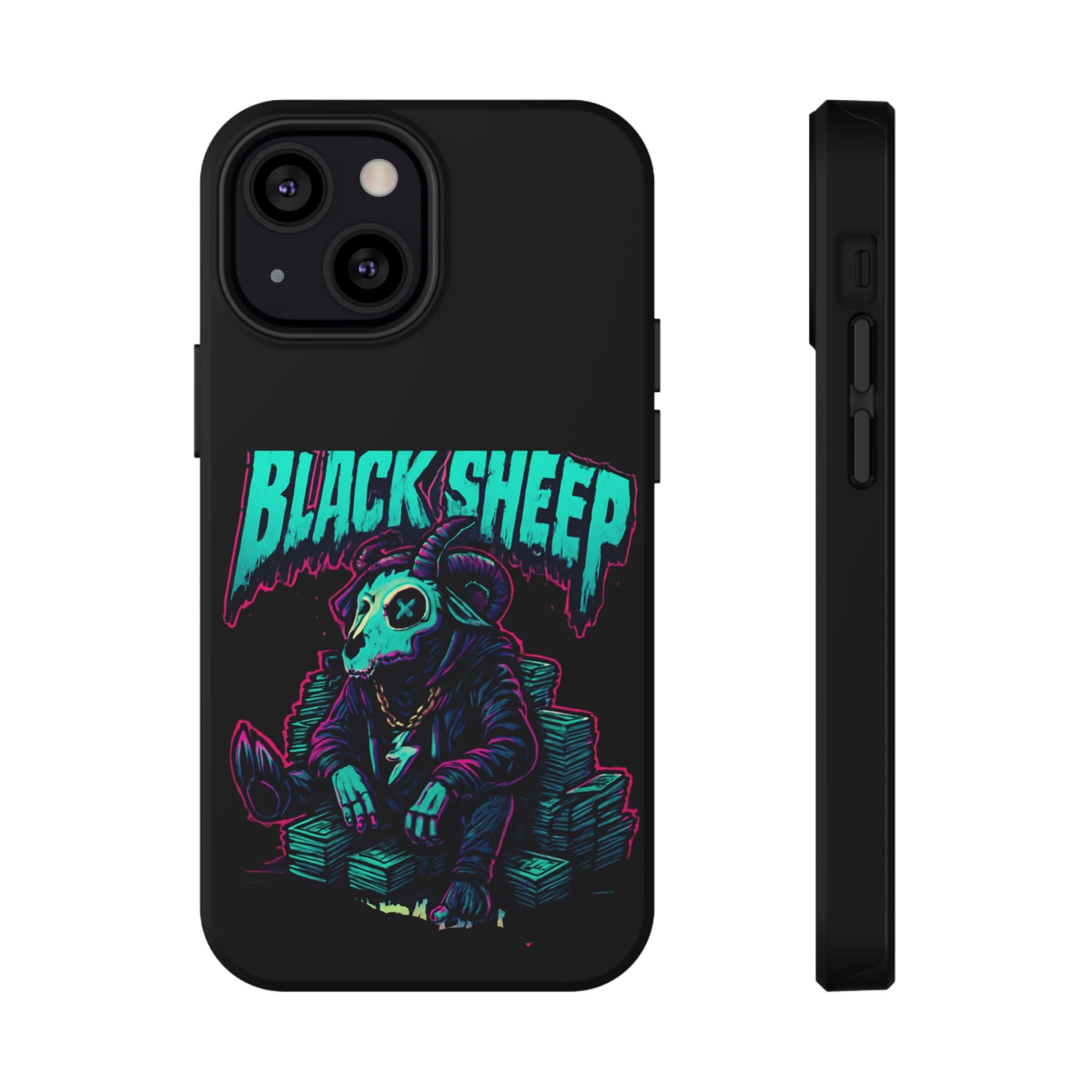 Impact-Resistant Phone Case — “Black Sheep” Neon Skull Design