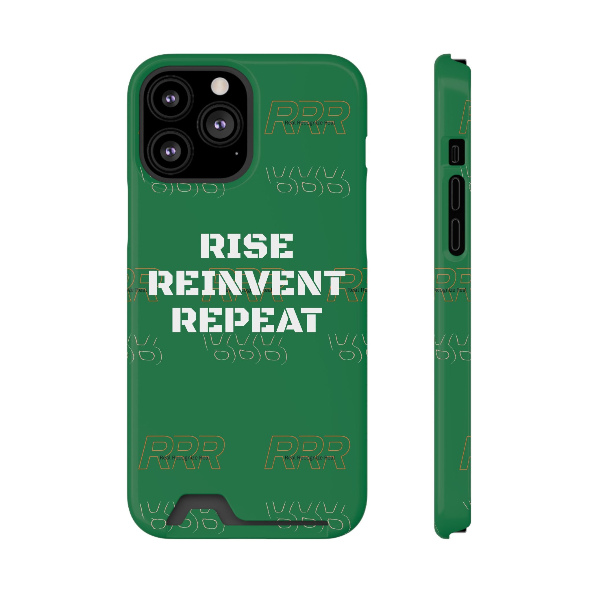 Green 'Rise Reinvent Repeat' Card Holder Phone Case — Motivational Protective Cover