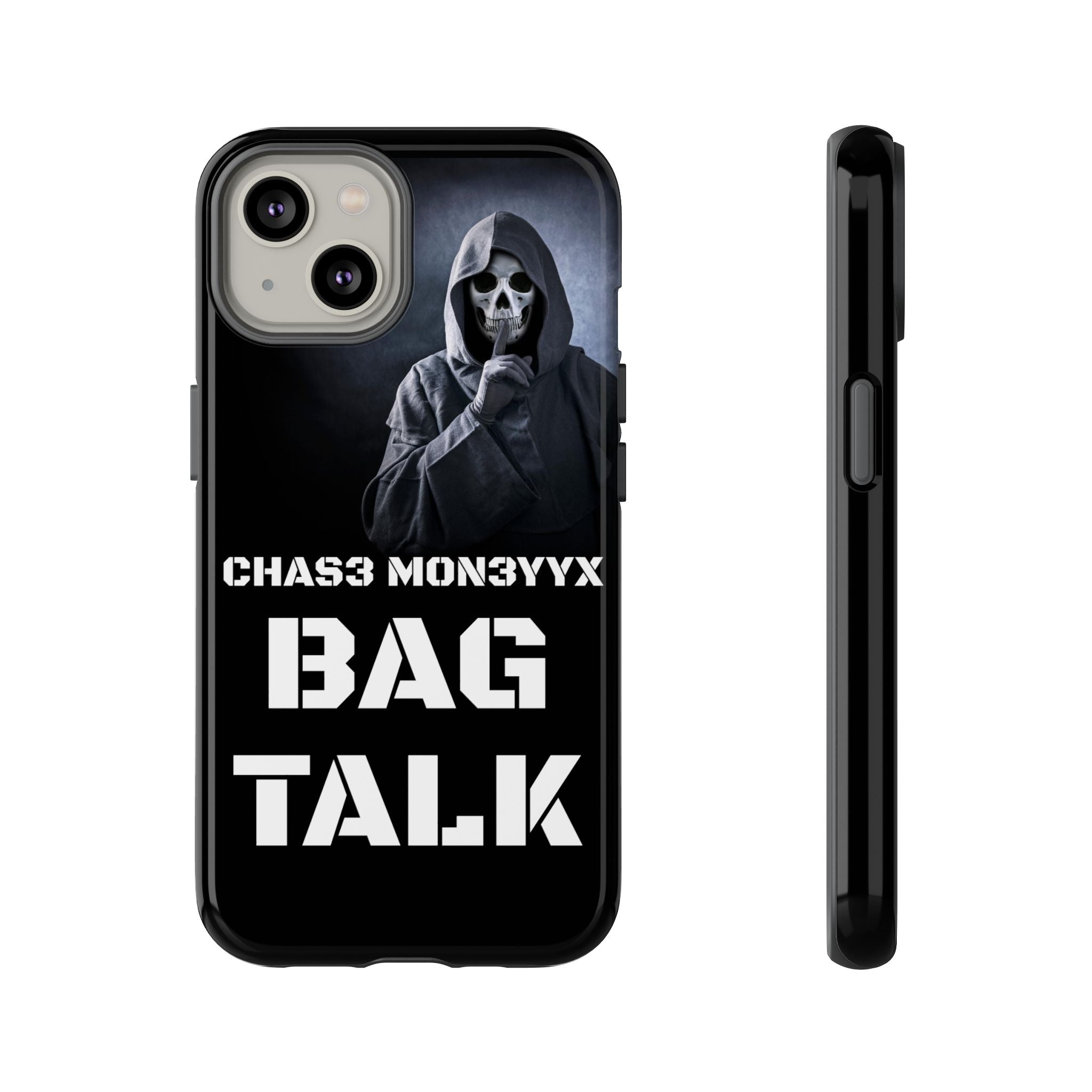 Phone Case — 'Bag Talk' Grim Reaper Graphic, Dark Gothic Protective Cover