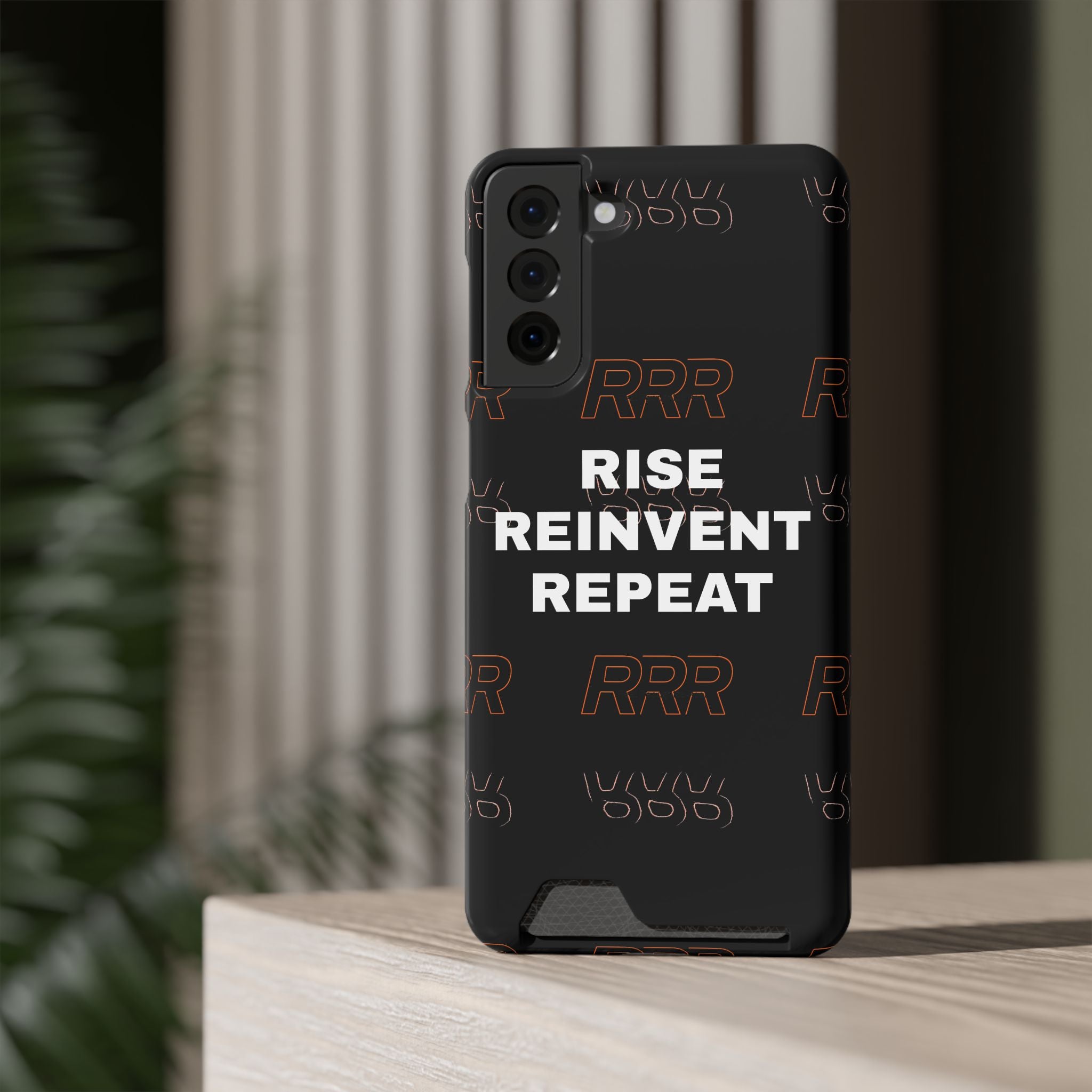 Rise Reinvent Repeat Phone Card Case — Slim Wallet Phone Case with Motivational Design