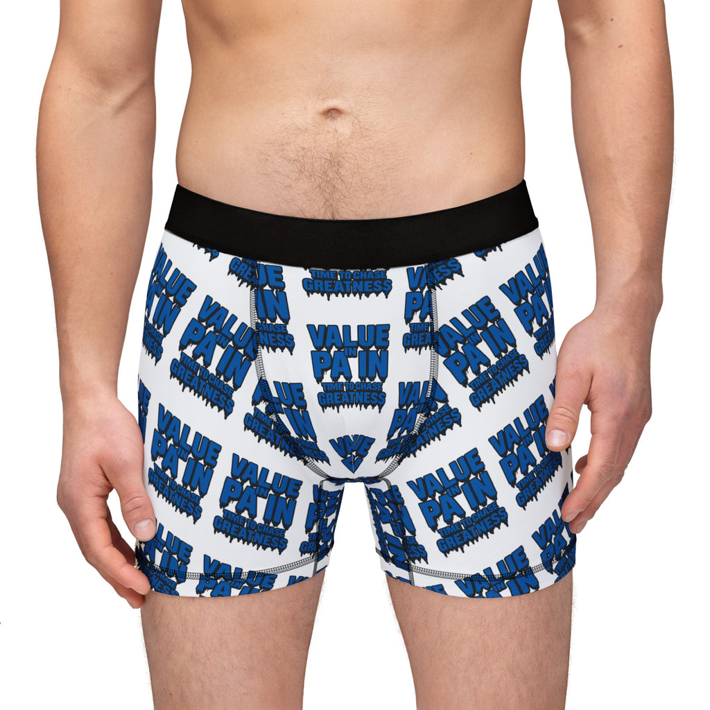 Blue Graphic Boxer Briefs — All-Over Print "Wake Up and Win" Design