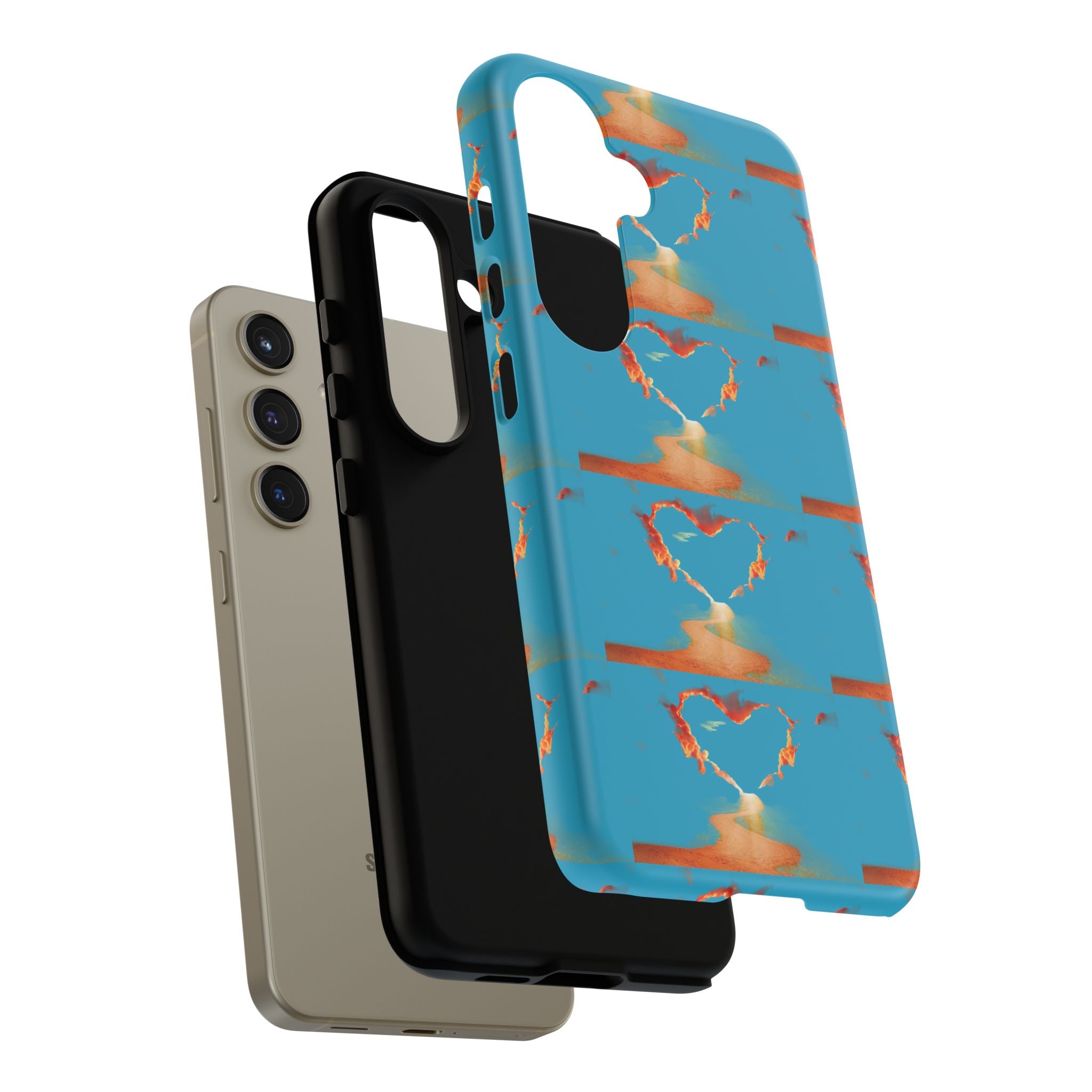 Heart Flame Tough Phone Case — Blue Sunset Protective Cover