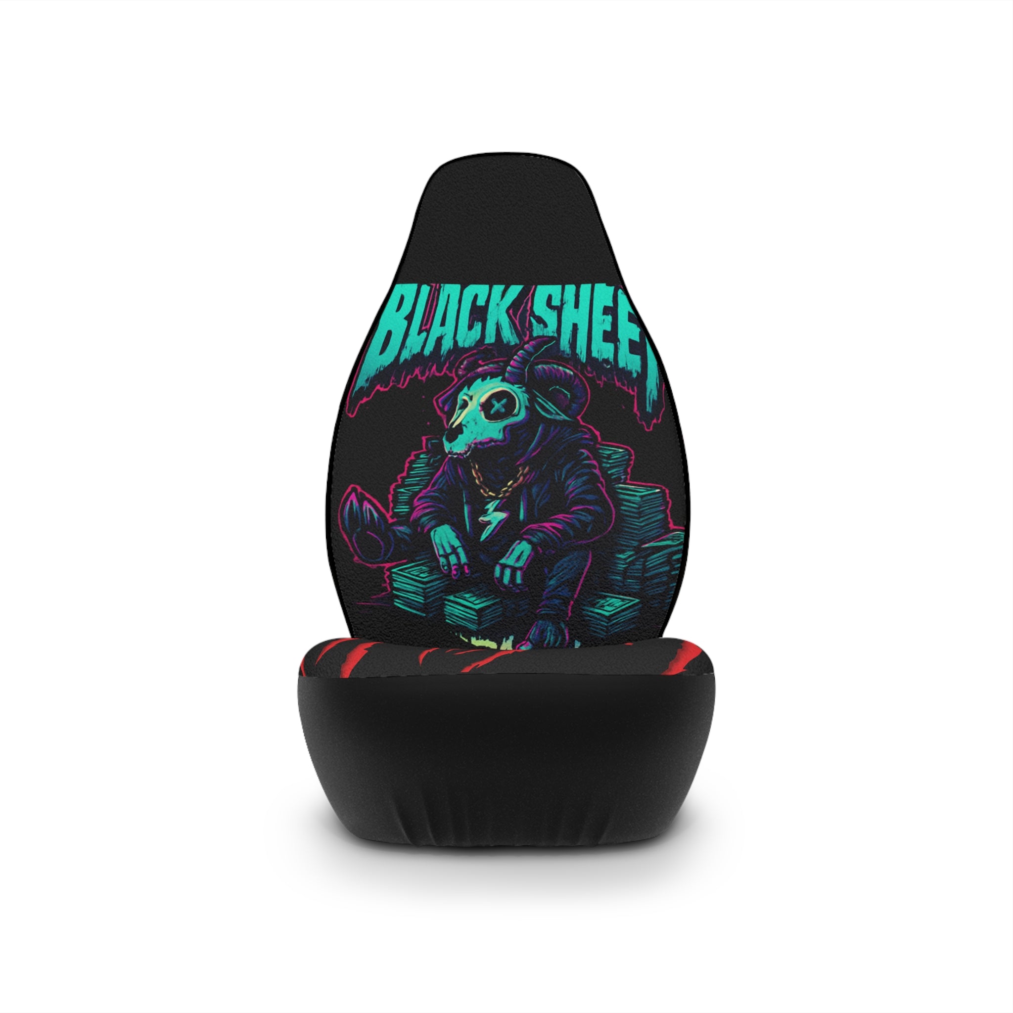 Black Sheep Car Seat Covers — Neon Gothic Animal Skull Design