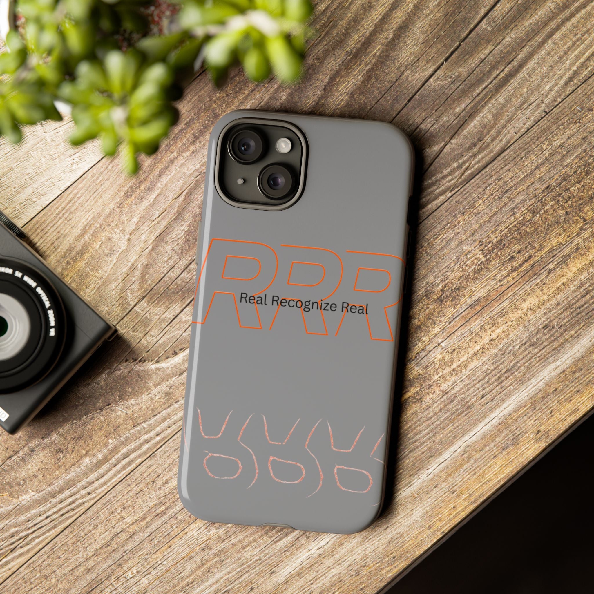 Tough Cases — 'Real Recognize Real' Protective Phone Case (Gray, Retro Outline Design)