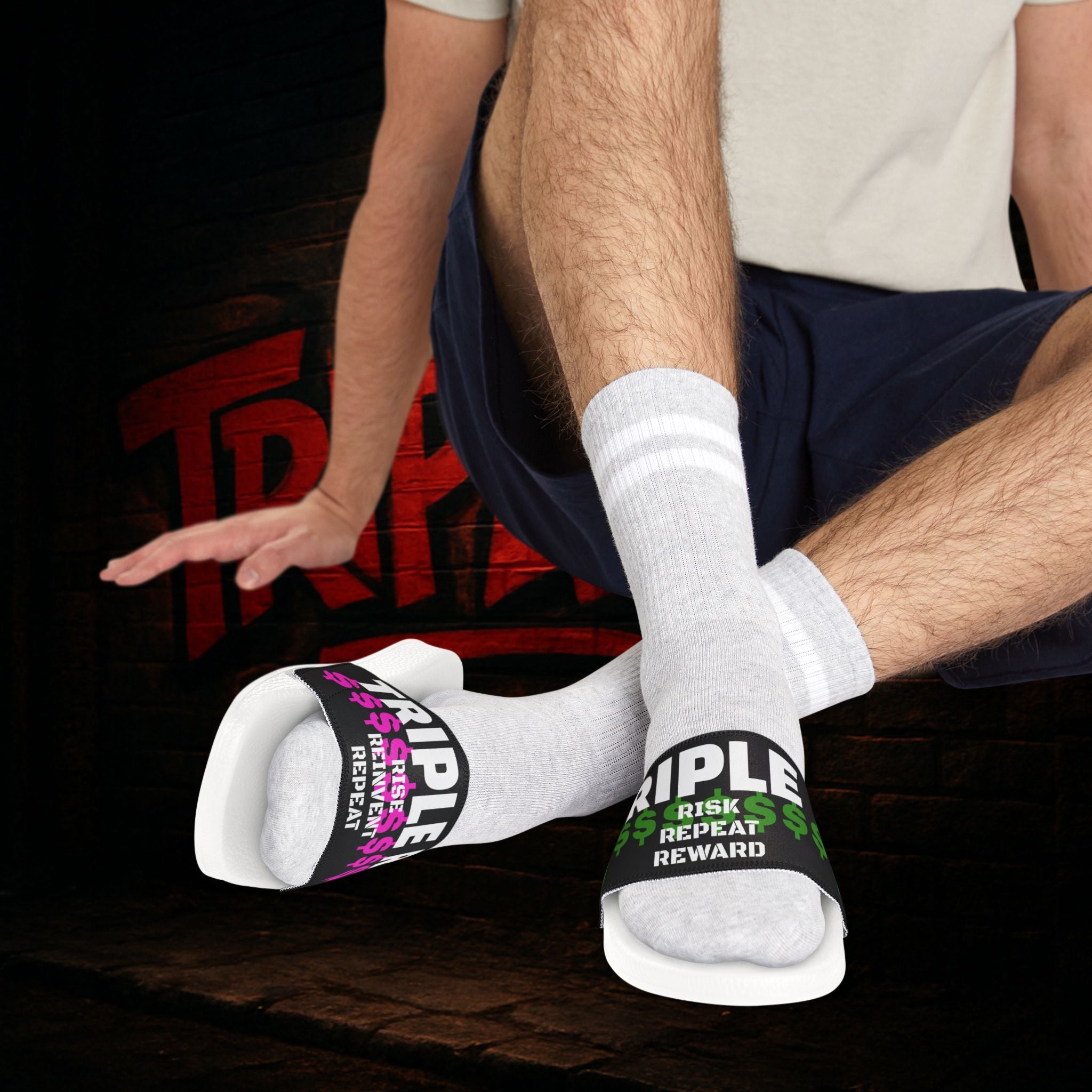 Men's Slide Sandals — 'Triple S' Risk Repeat Reward Graphic Strap Slides