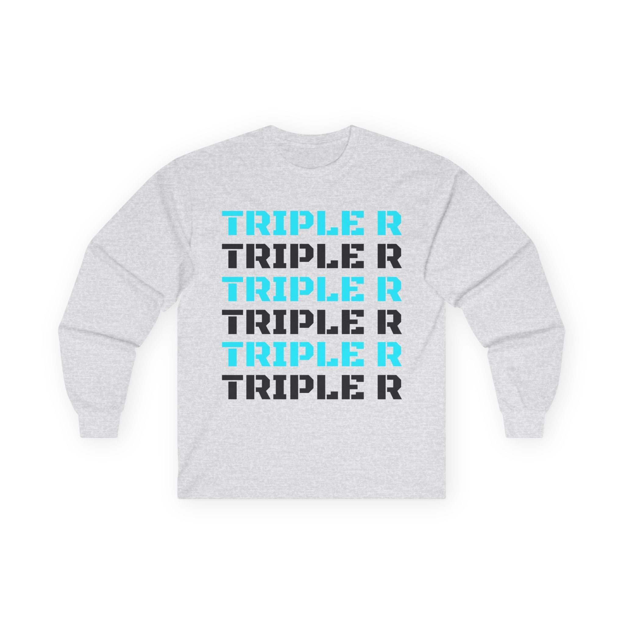 Triple R Repeated Graphic Long Sleeve Tee — Modern Tech Blue Typography