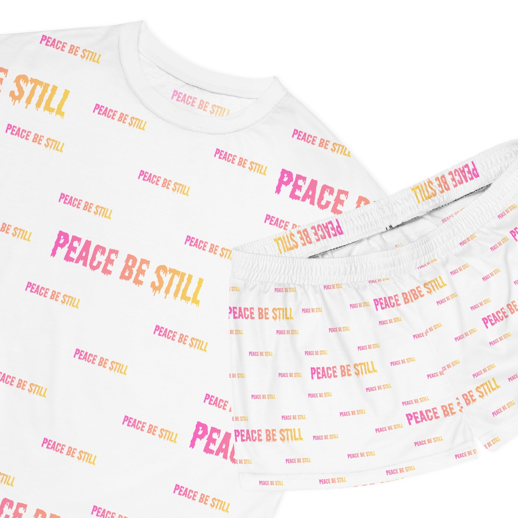 Women's 'Peace Be Still' Short Pajama Set - Soft White Graphic Sleepwear