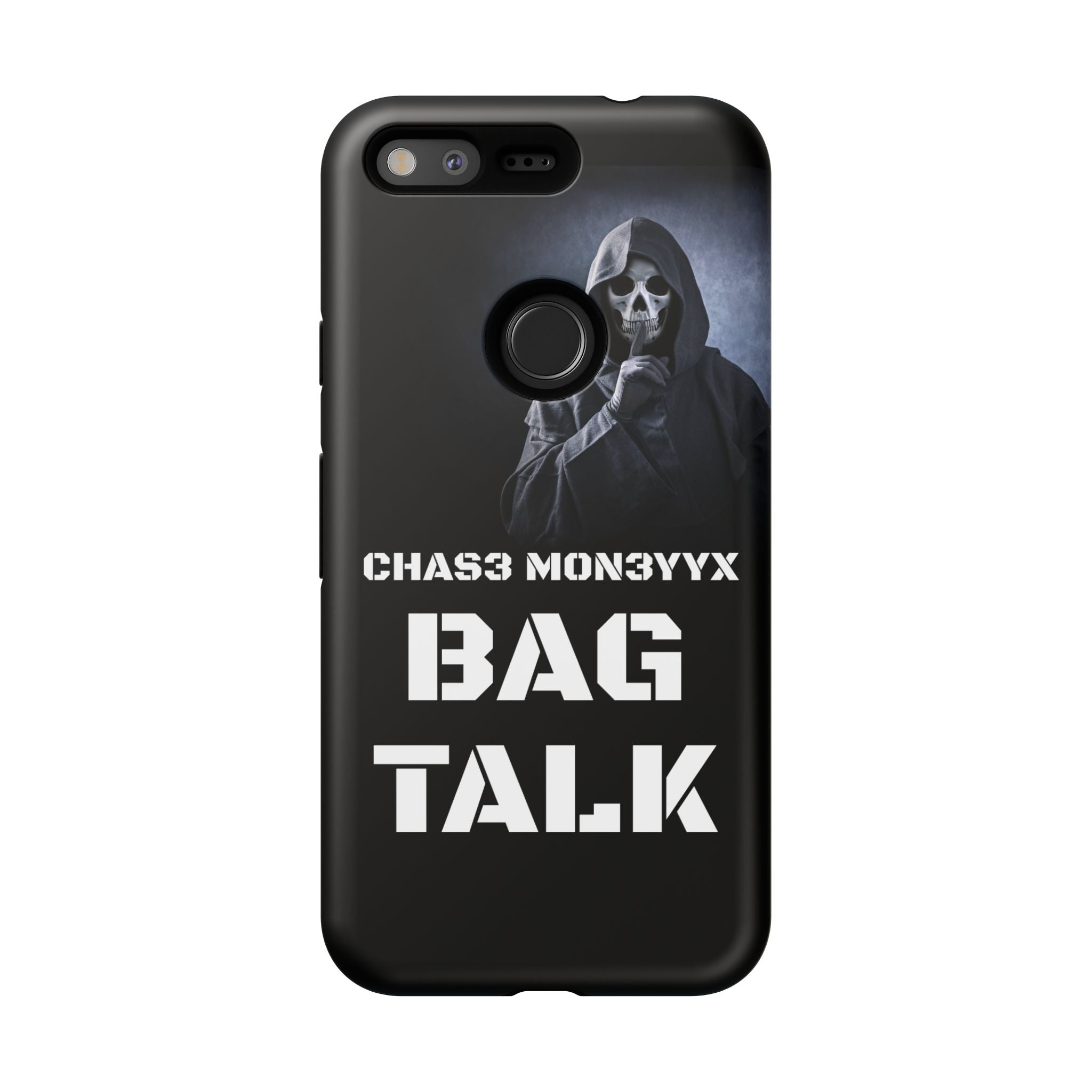 Phone Case — 'Bag Talk' Grim Reaper Graphic, Dark Gothic Protective Cover