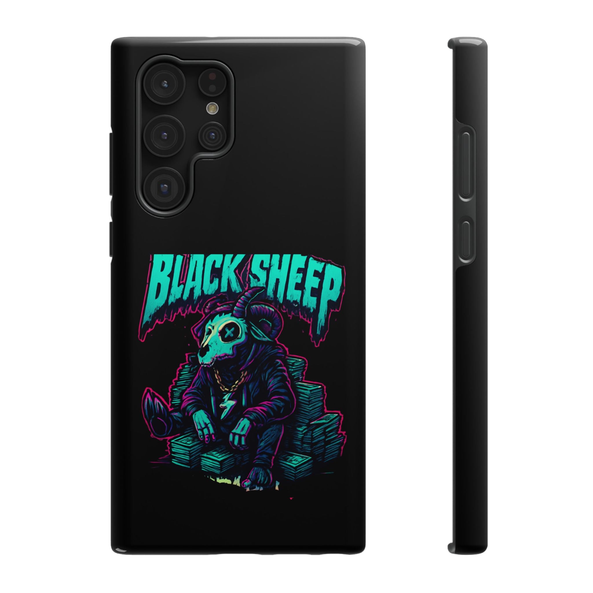 Impact-Resistant Phone Case — “Black Sheep” Neon Skull Design