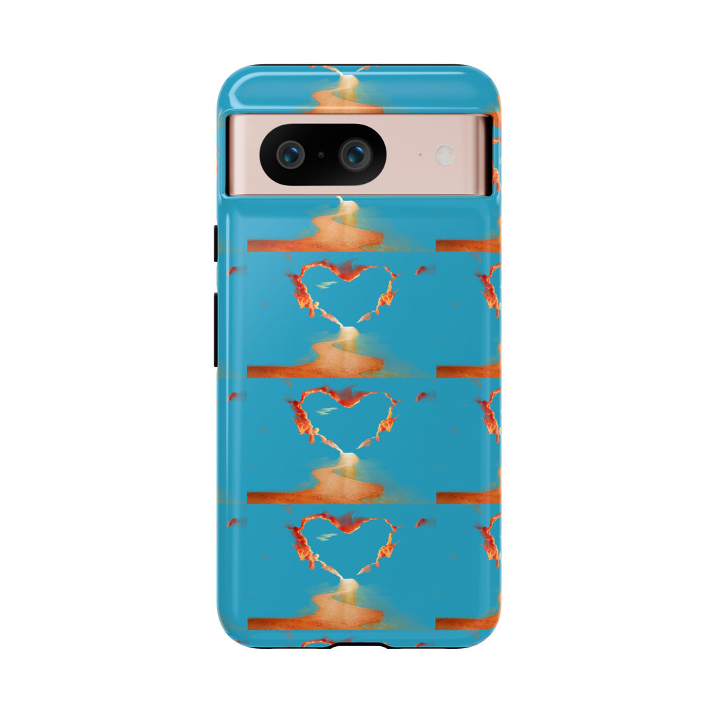 Heart Flame Tough Phone Case — Blue Sunset Protective Cover