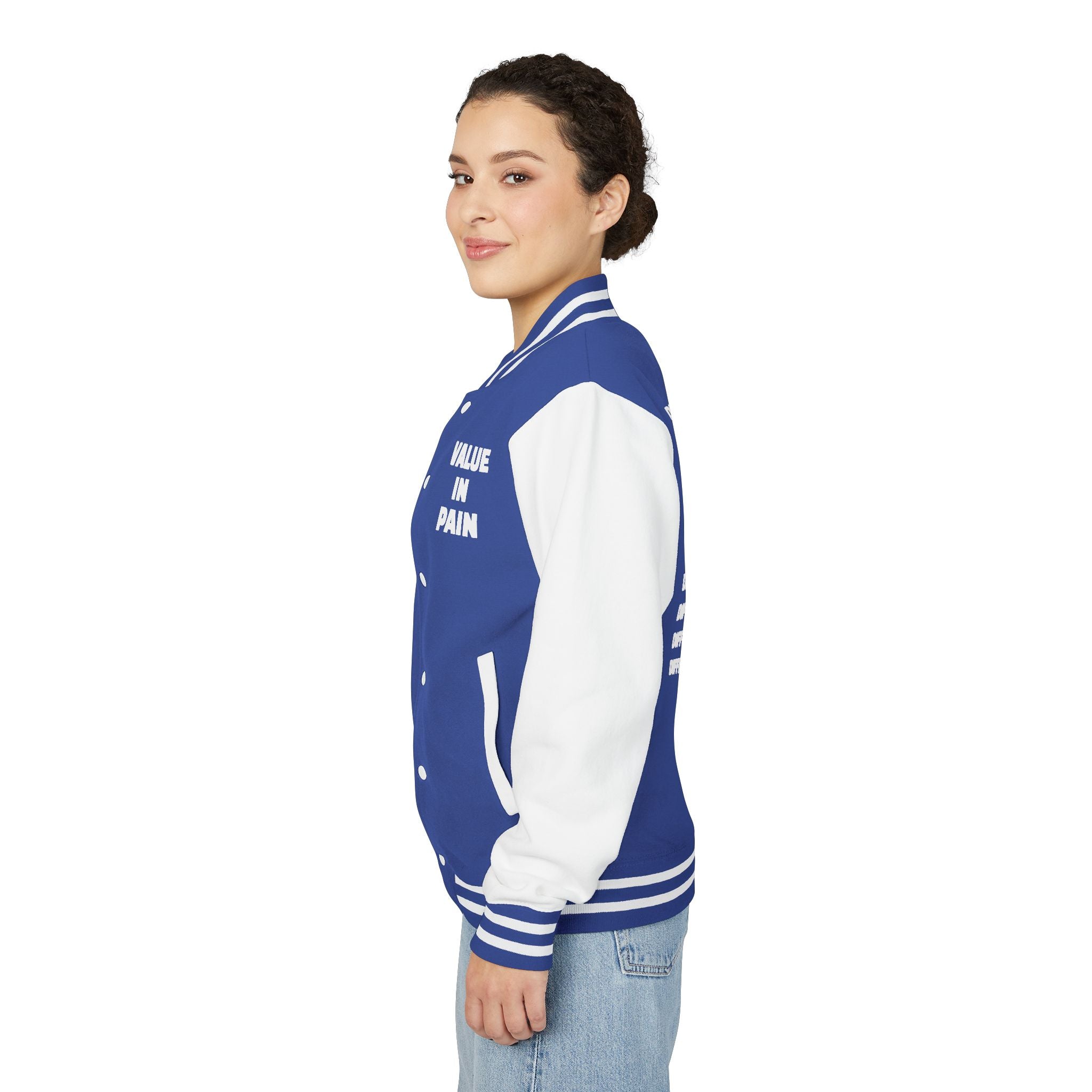 Letterman Jacket — Small Neon Portrait Patch & Repeated 'Different Breed Apparel' Back Print