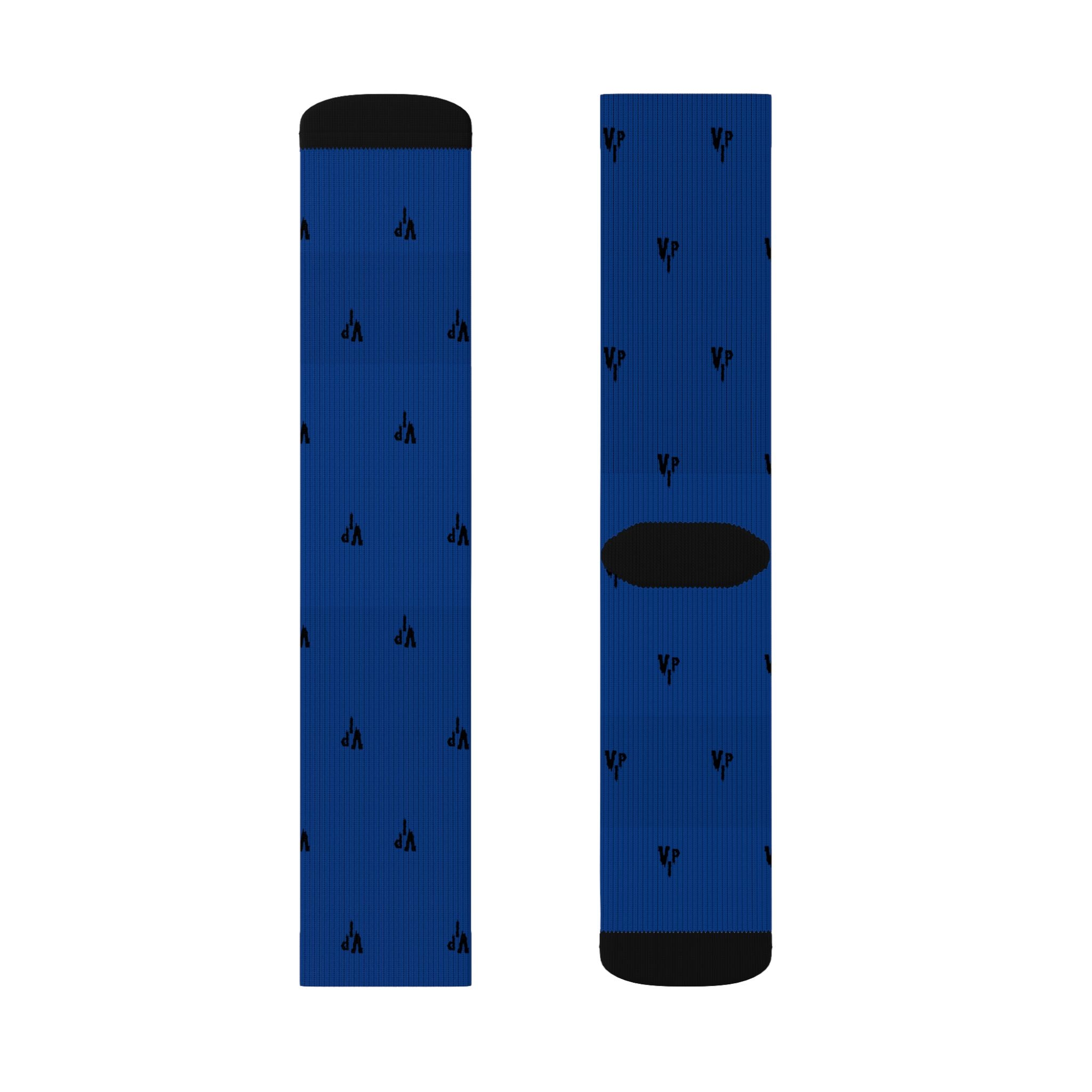 Blue Patterned Sublimation Socks — Small Black Arrow Motif Crew Socks