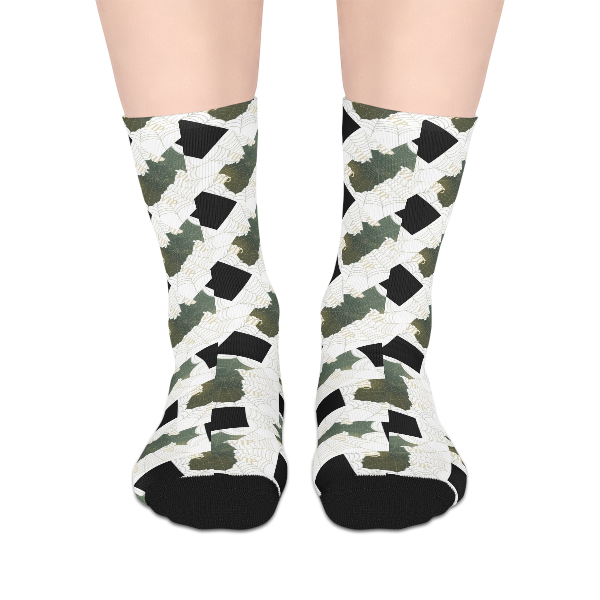 Camouflage Geo Mid-Length Socks — Green Camo Pattern Crew Socks