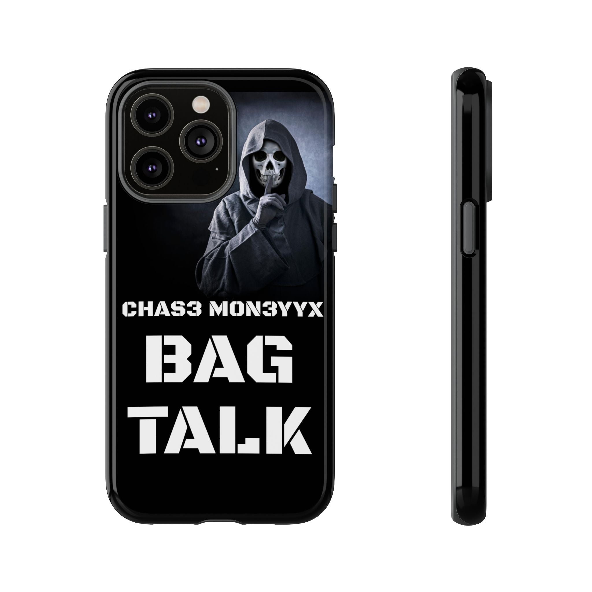 Phone Case — 'Bag Talk' Grim Reaper Graphic, Dark Gothic Protective Cover