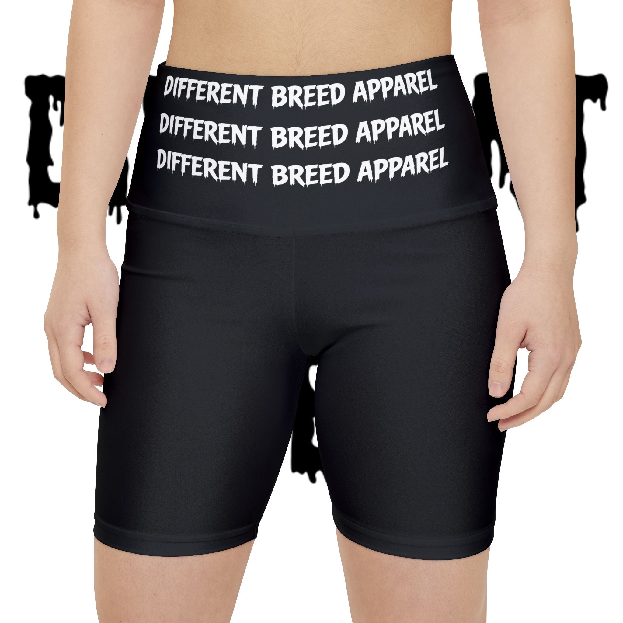 Workout Shorts — Black All-Over “Different Breed Apparel” Repeat Logo