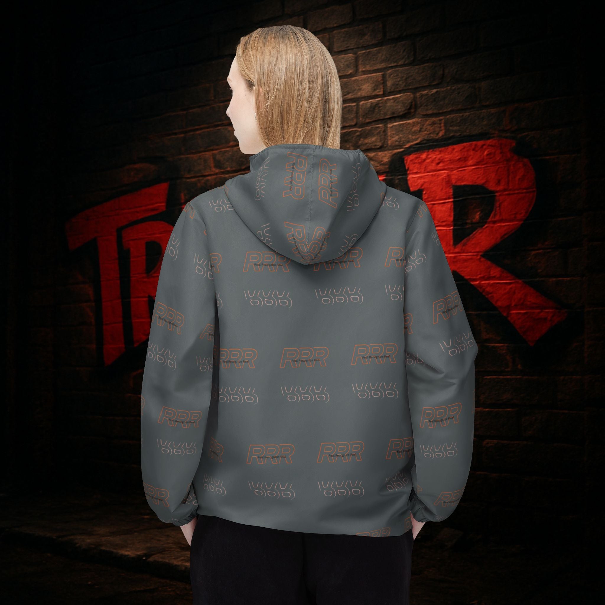 Windbreaker Jacket — All-Over Print Logo Rain Shell