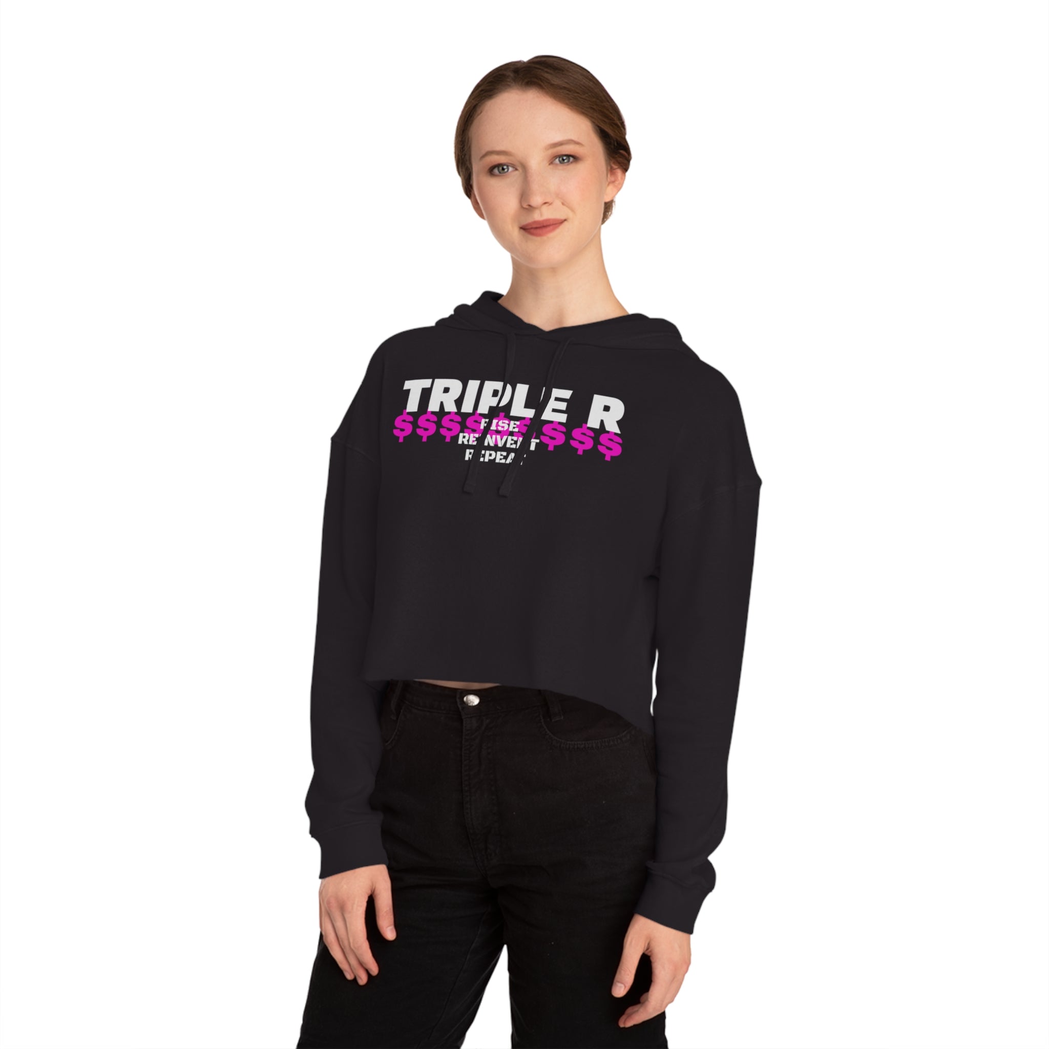 Cropped Hoodie — TRIPLE R "Repeat" Money Graphic Women's Sweatshirt
