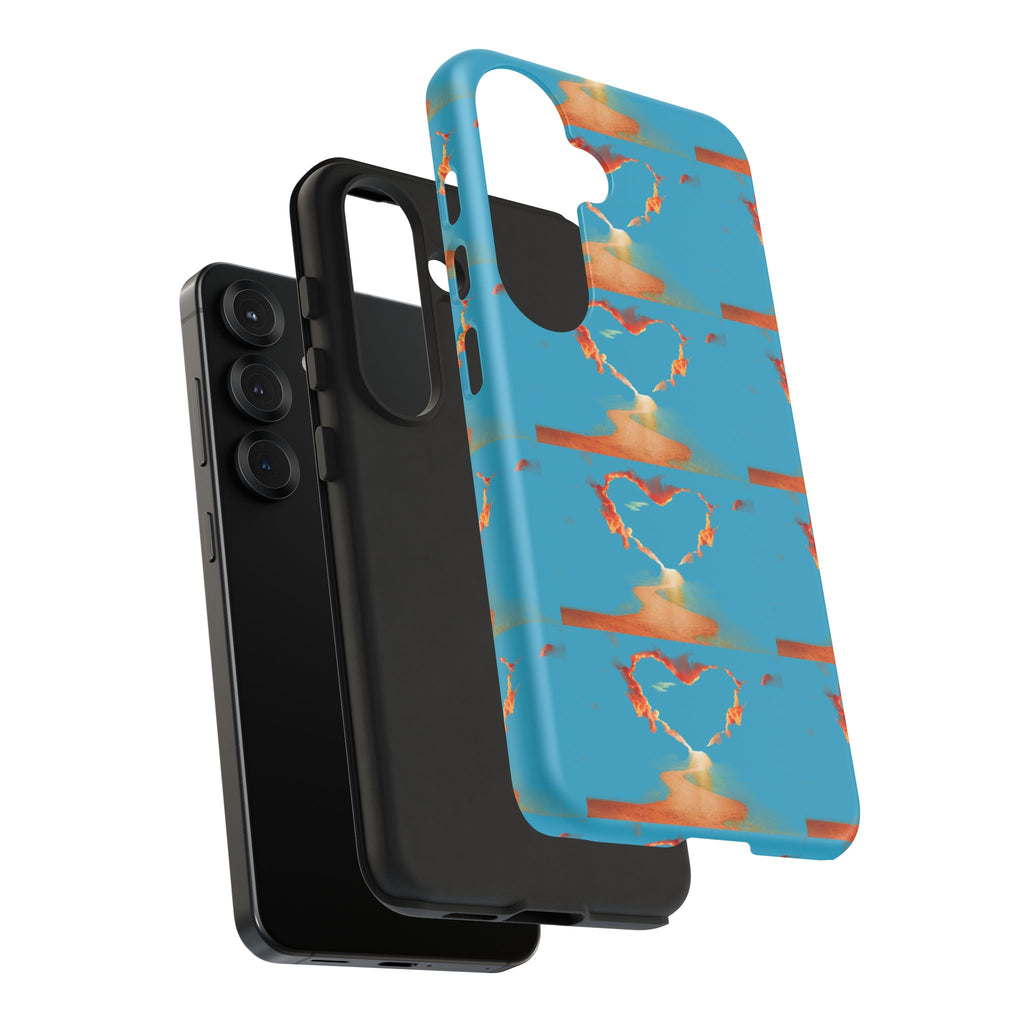Heart Flame Tough Phone Case — Blue Sunset Protective Cover