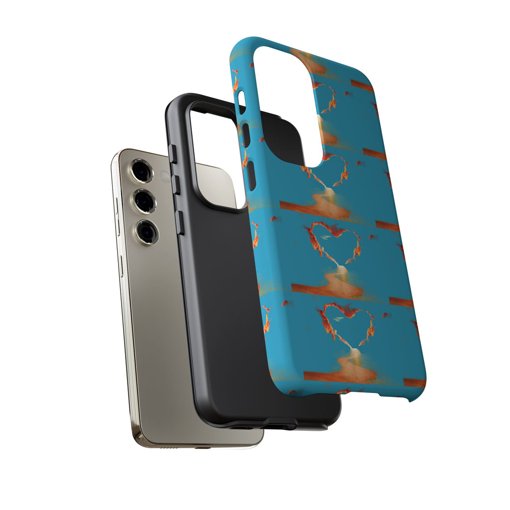 Heart Flame Tough Phone Case — Blue Sunset Protective Cover