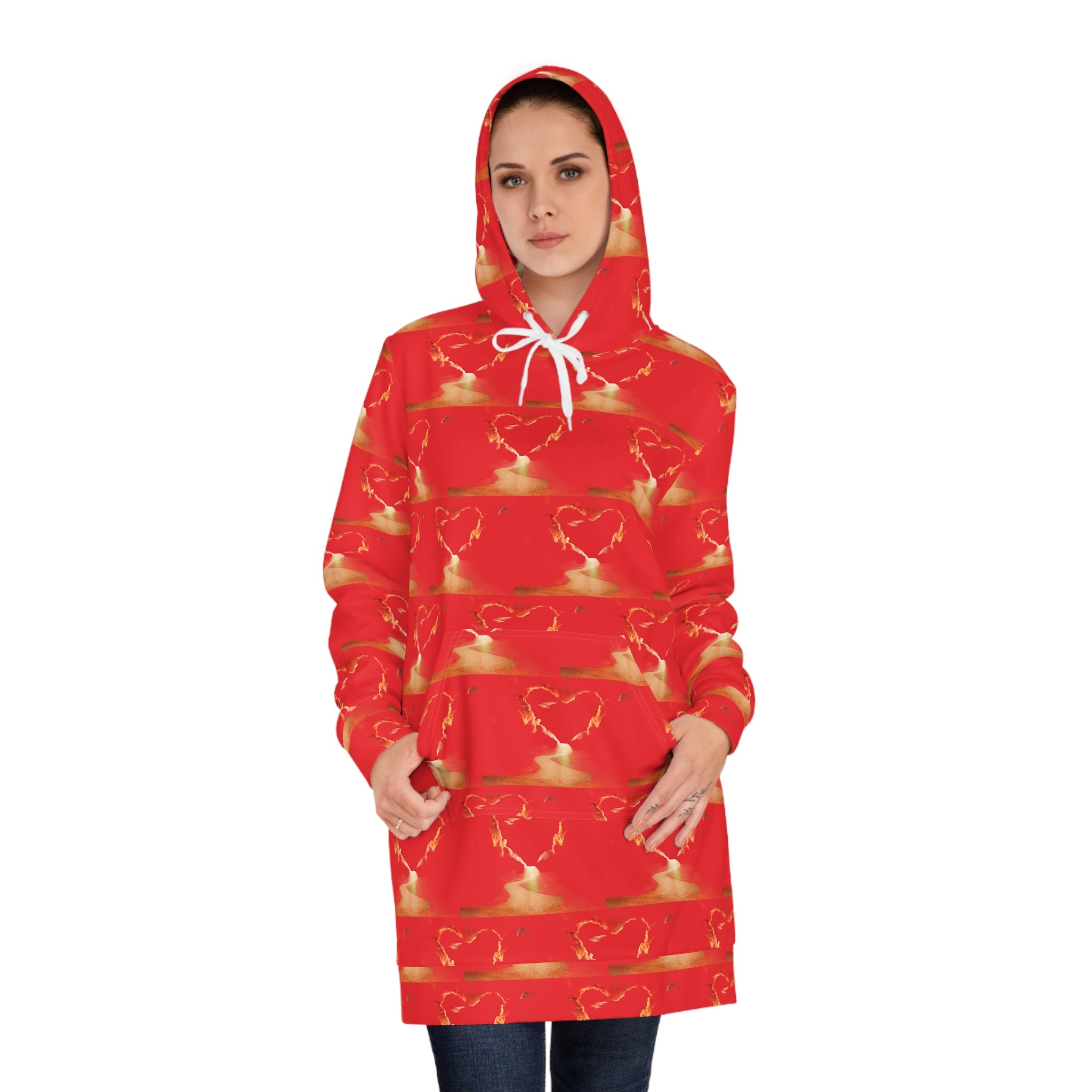 Red Heart Candle Hoodie Dress — Women's Valentine AOP Sweater Dress