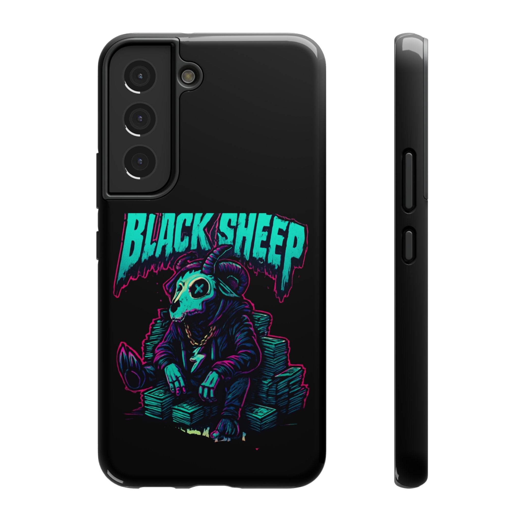 Impact-Resistant Phone Case — “Black Sheep” Neon Skull Design