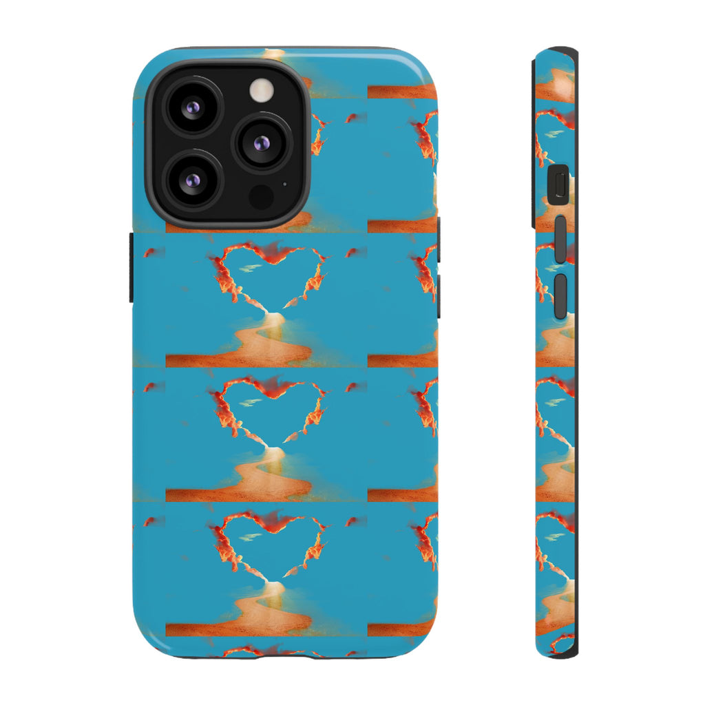 Heart Flame Tough Phone Case — Blue Sunset Protective Cover