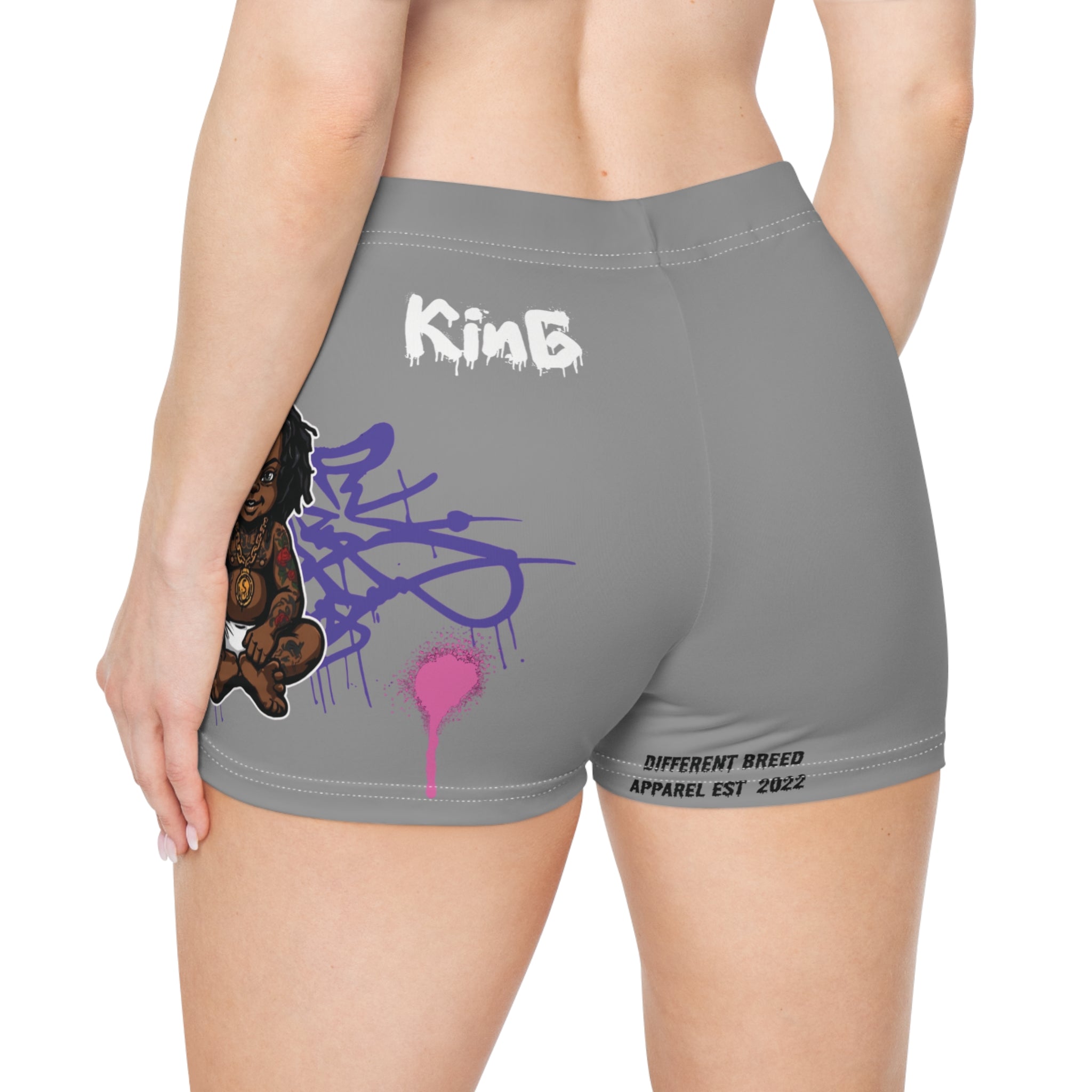 Graphic Women’s Shorts — 'Chas3 Mon3yx' Streetwear with Crowned Character & Graffiti