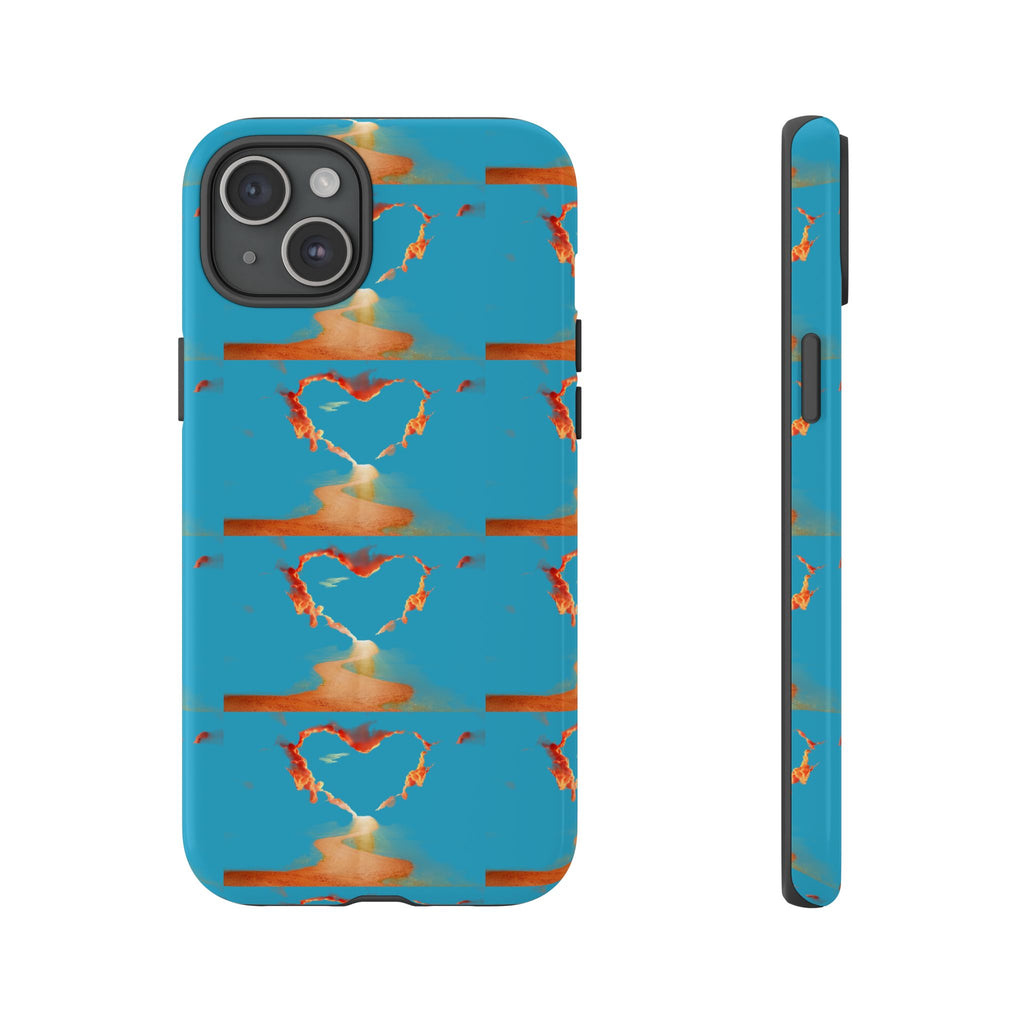 Heart Flame Tough Phone Case — Blue Sunset Protective Cover