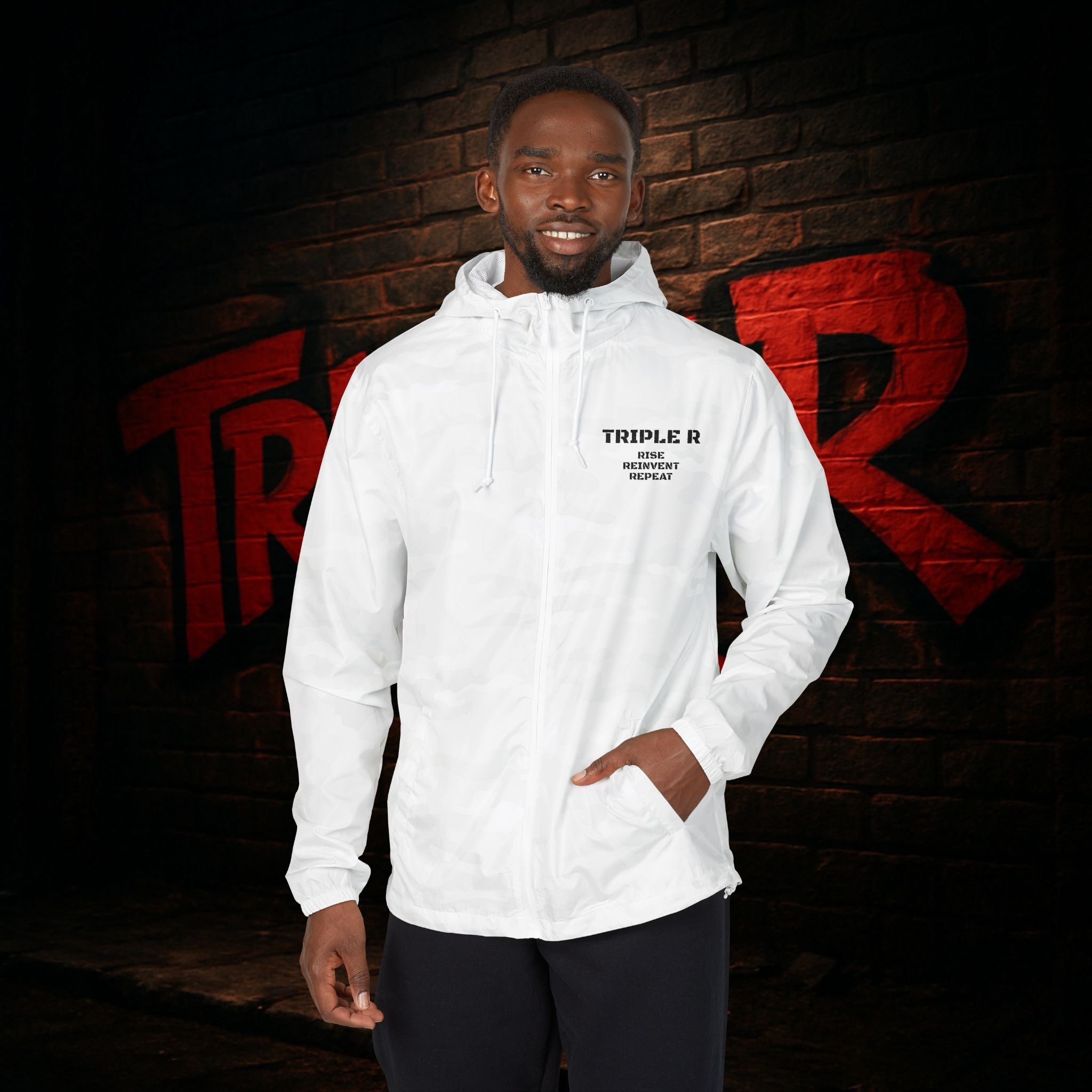 Windbreaker Jacket — 'Triple M' Minimal Front Logo with Watercolor Phoenix Back