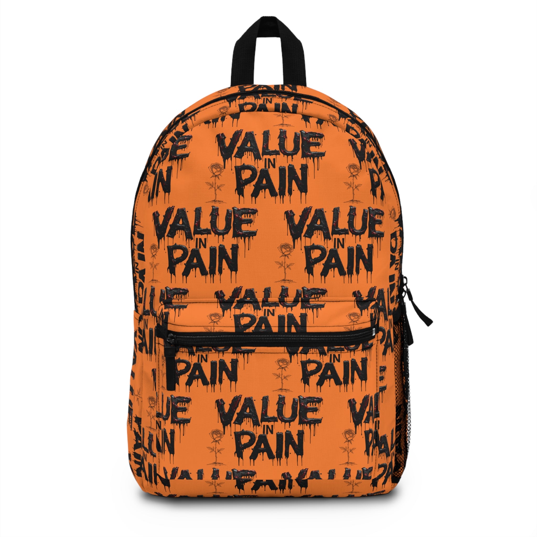 Value in Pain Orange Graphic Backpack — Bold Streetwear School Bag