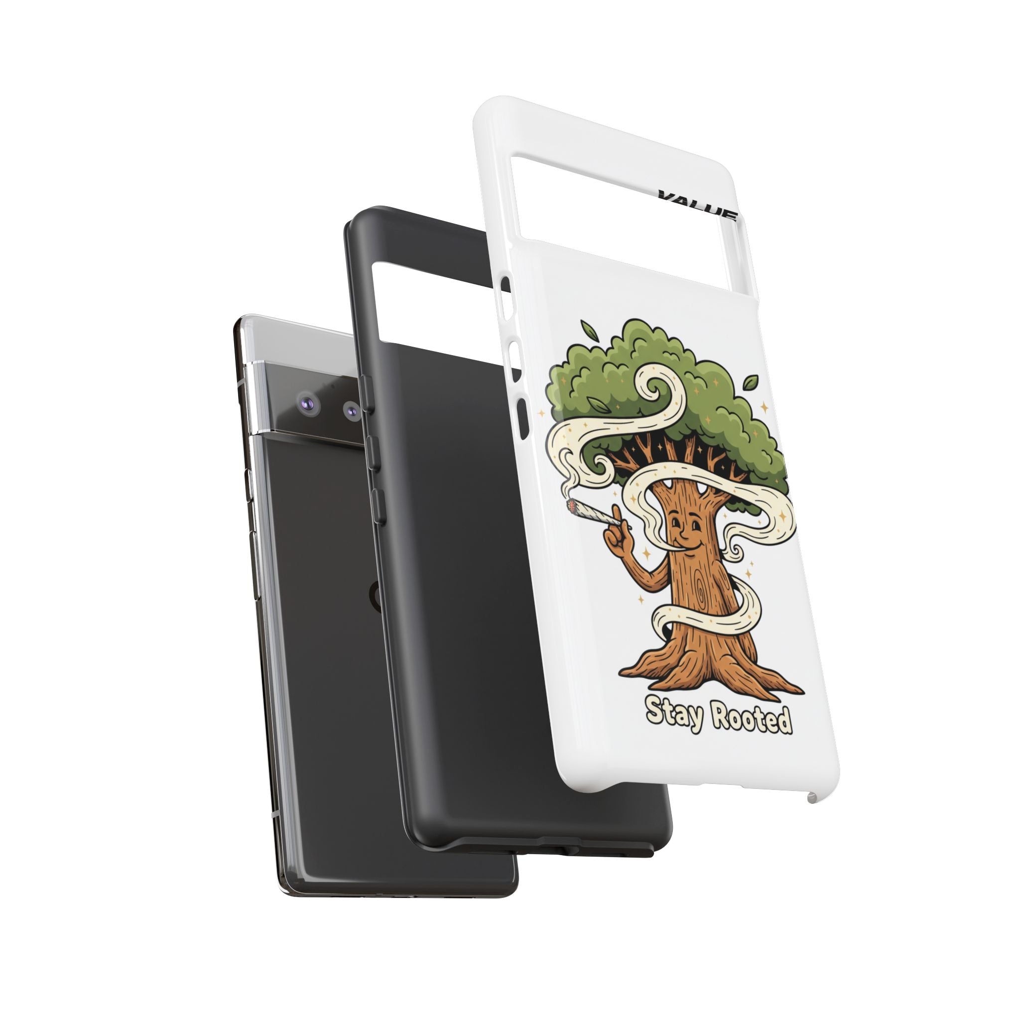 Phone Case — "Stay Rooted" Tree Design with "Value in Pain" Text