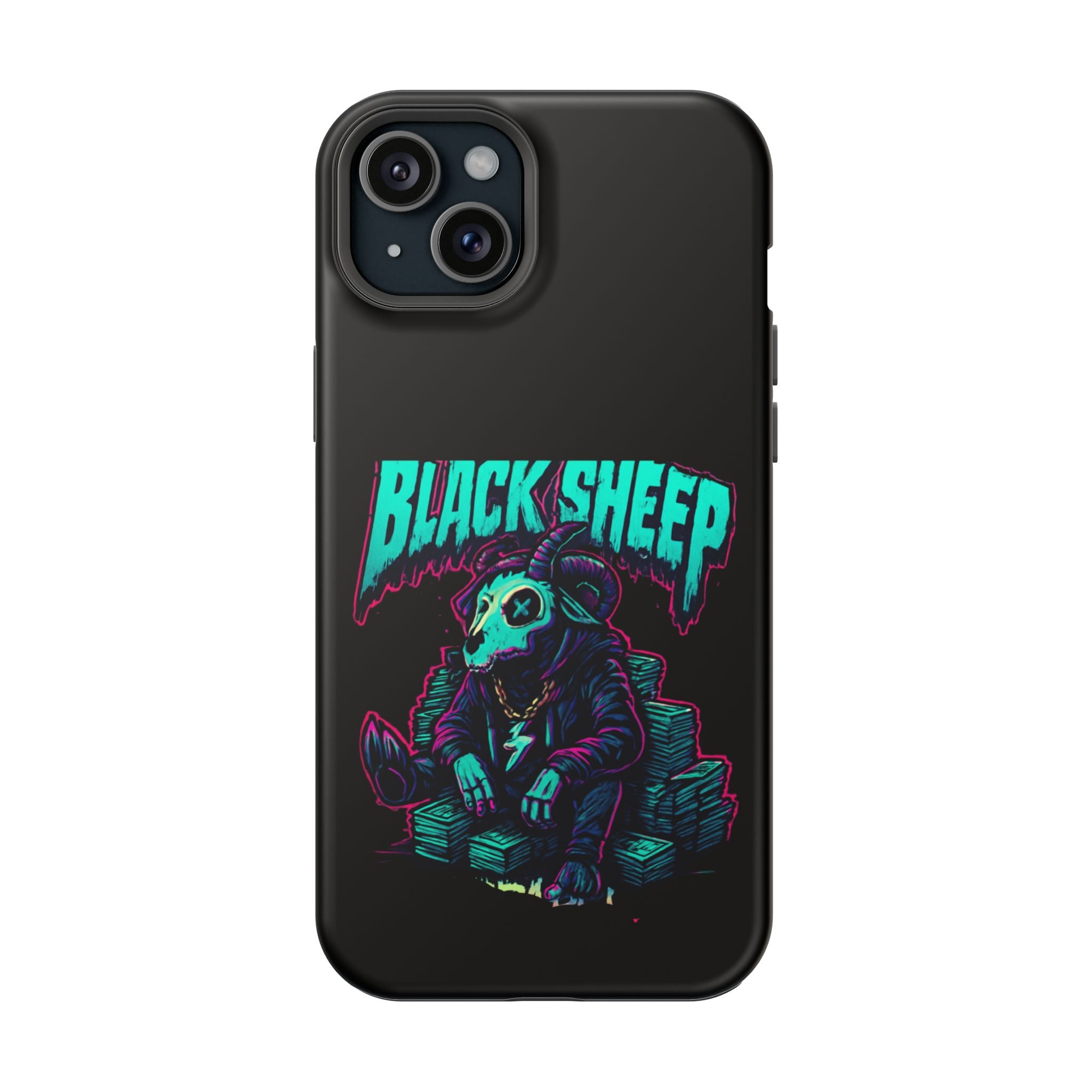 Impact-Resistant Phone Case — “Black Sheep” Neon Skull Design
