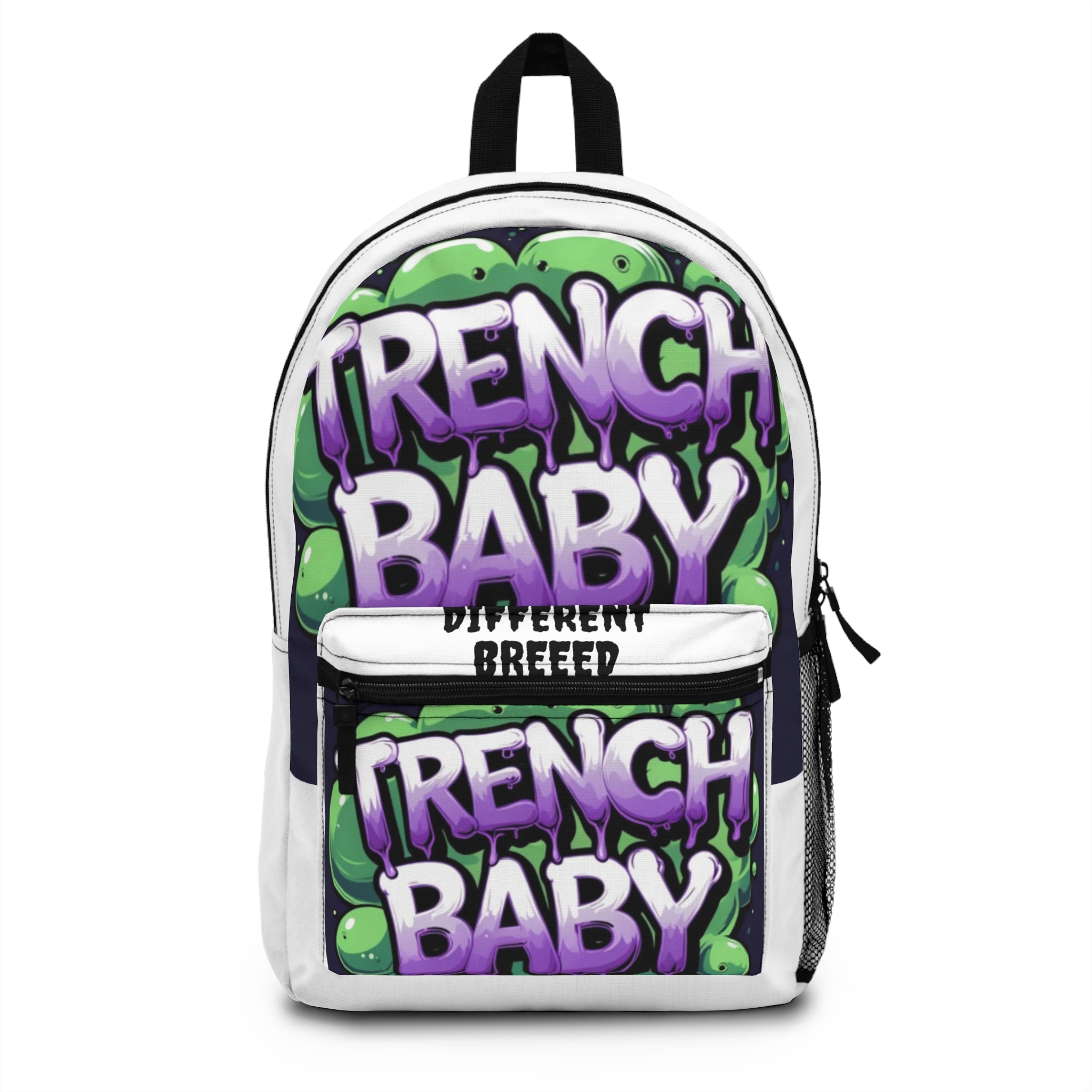 Backpack — "Trench Baby" Graffiti Backpack (Purple & Green)