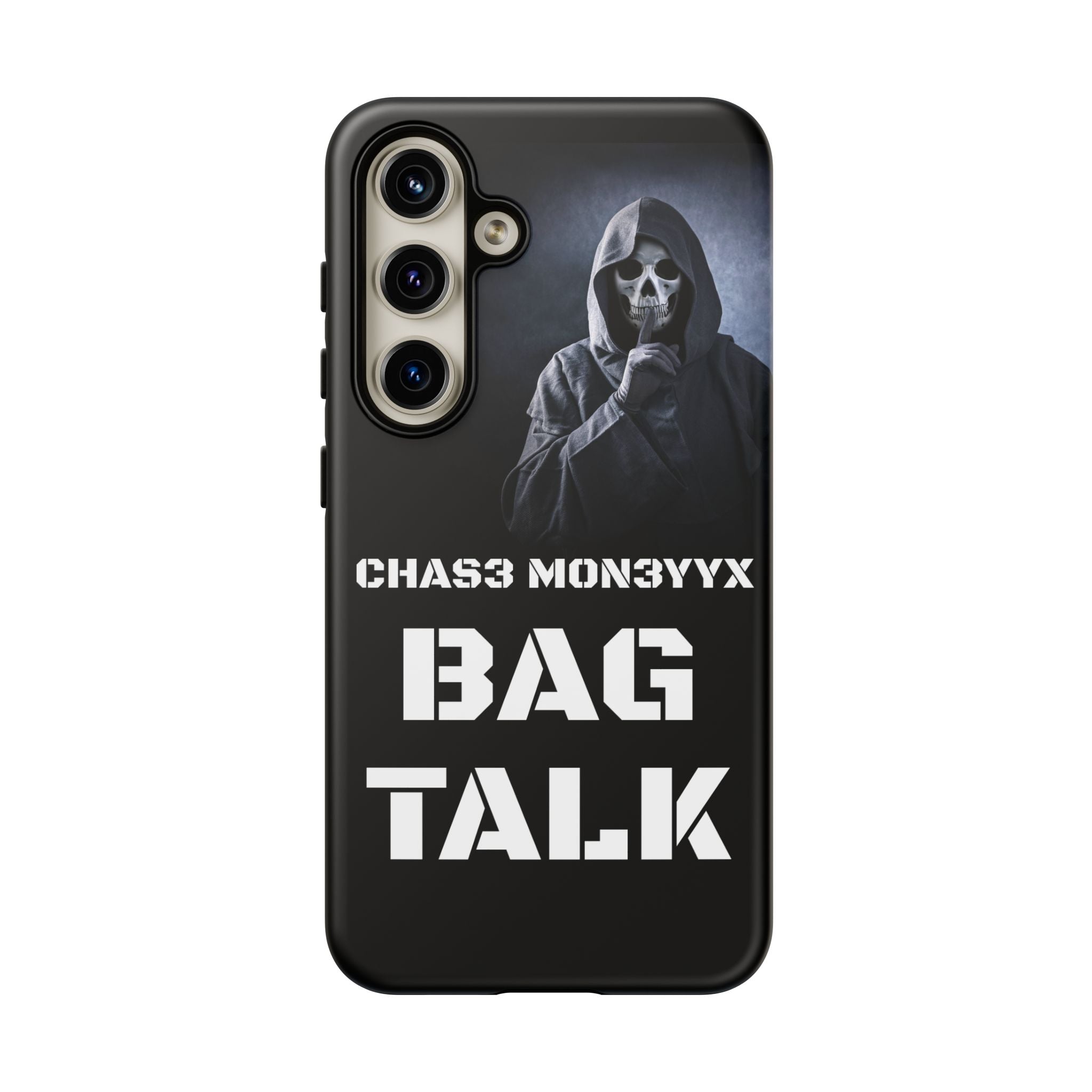 Phone Case — 'Bag Talk' Grim Reaper Graphic, Dark Gothic Protective Cover