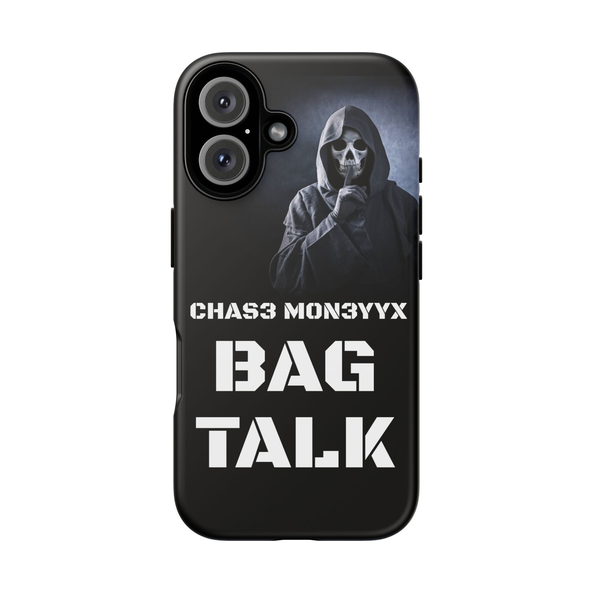 Phone Case — 'Bag Talk' Grim Reaper Graphic, Dark Gothic Protective Cover